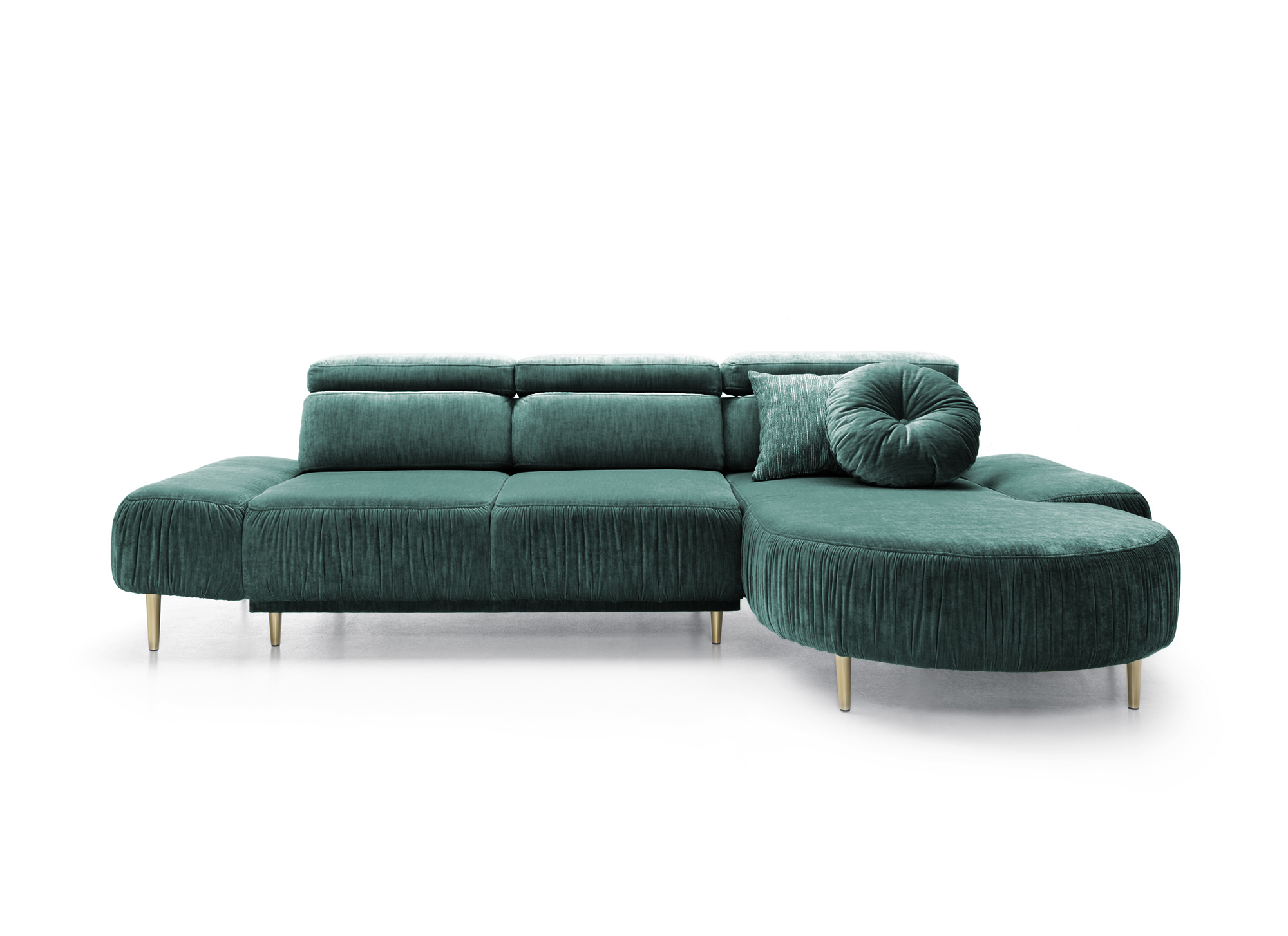 Narożnik z funkcją spania Portaris L-kształtny z elektrycznie wysuwanym siedziskiem i regulowanym zagłówkiem zielony velvet łatwoczyszczący prawostronny - zdjęcie 1