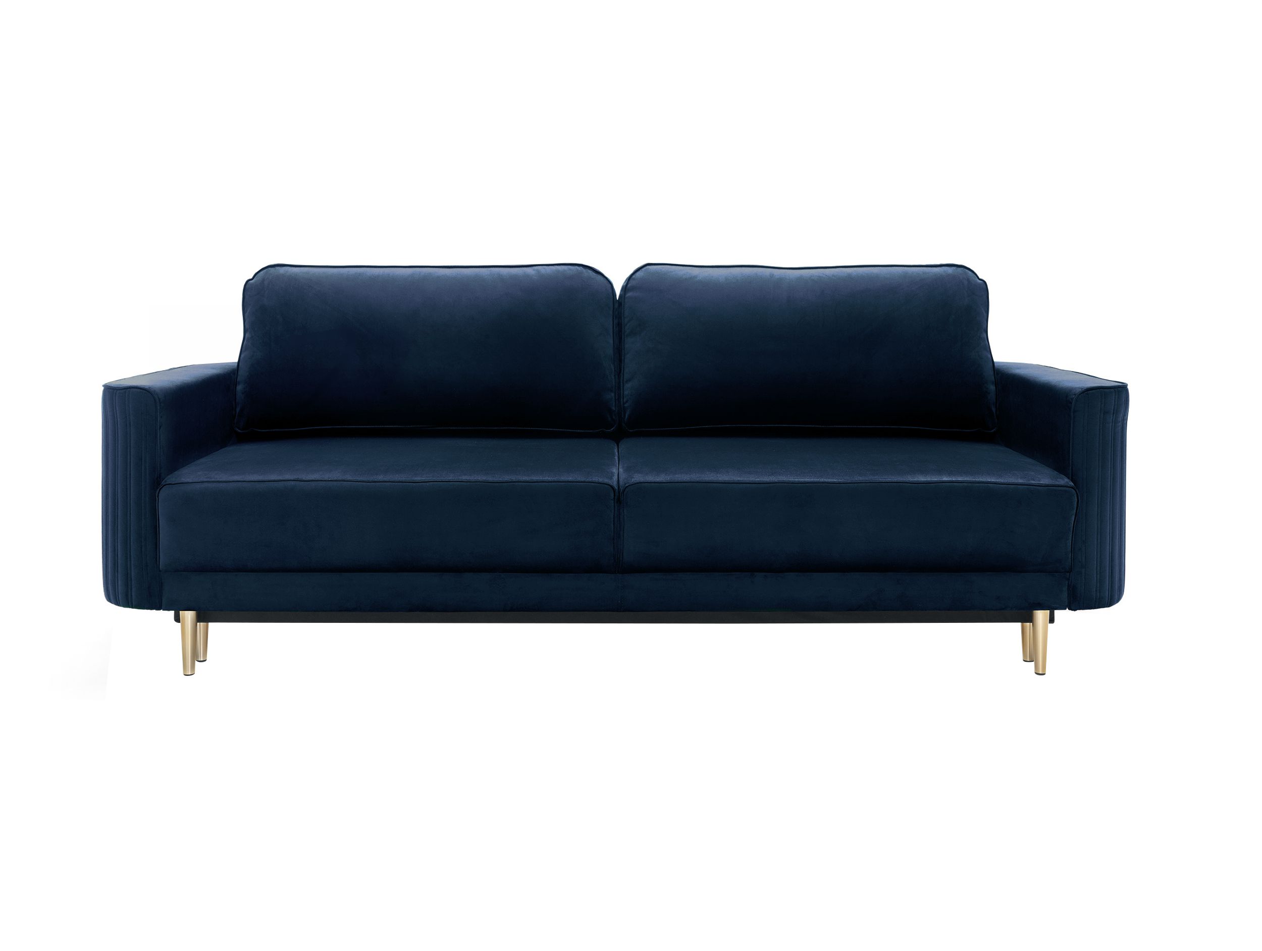 Kanapa rozkładana trzyosobowa Terenzo z pojemnikiem na złotych nogach granatowa - zdjęcie 1