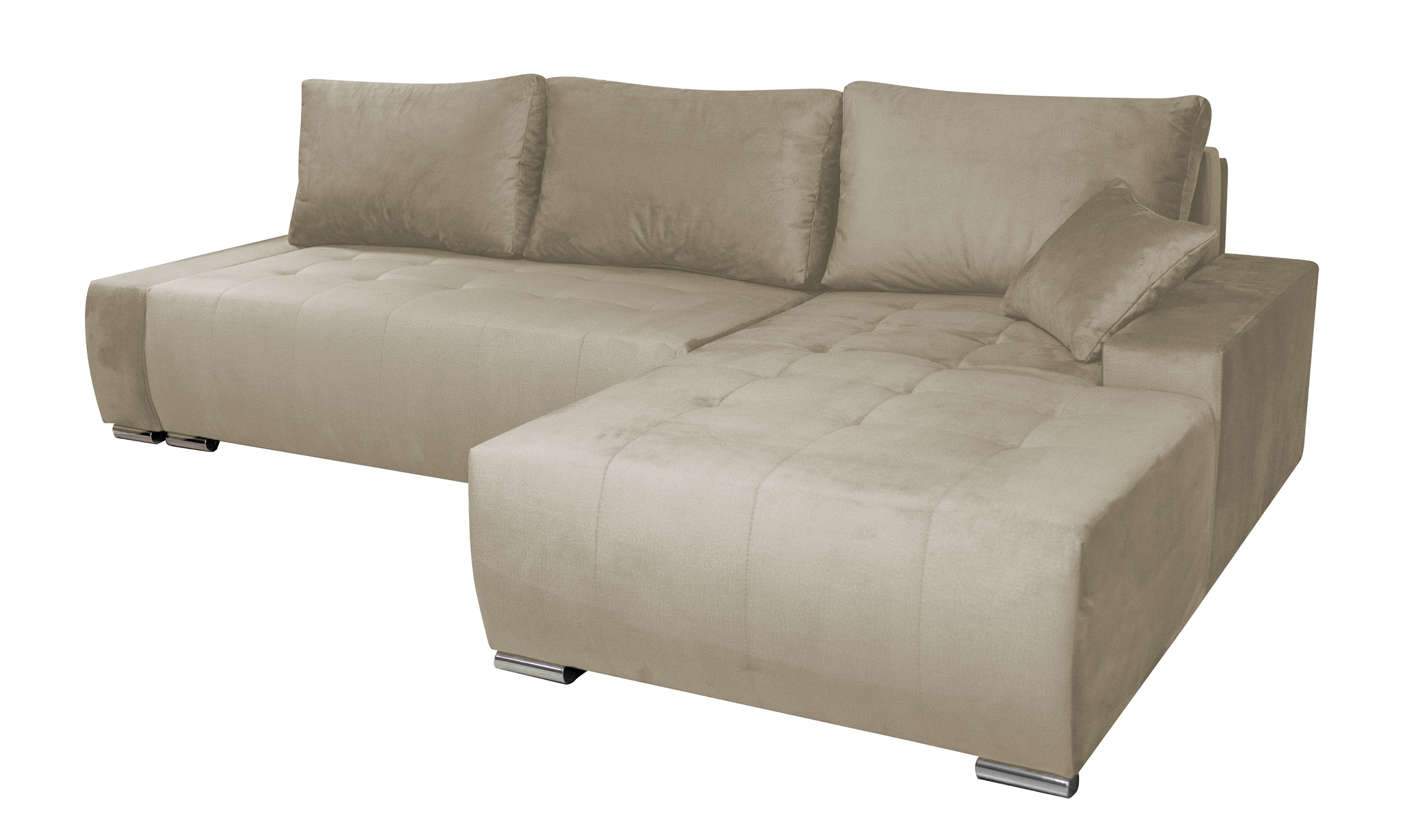 Narożnik z funkcją spania Manados L-kształtny z pojemnikiem szarobeżowy velvet prawostronny - zdjęcie 1