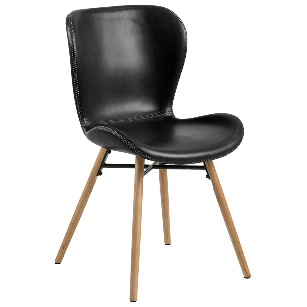 Krzesło tapicerowane Glena czarna ekoskóra na dębowych nóżkach - zdjęcie 1