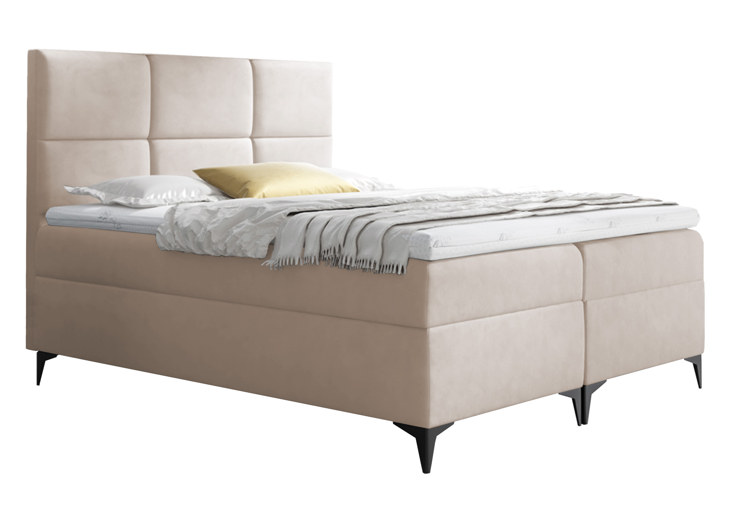 Łóżko kontynentalne Firome 140x200 z dwoma pojemnikami, materacem i topperem beżowe hydrofobowe - zdjęcie 1