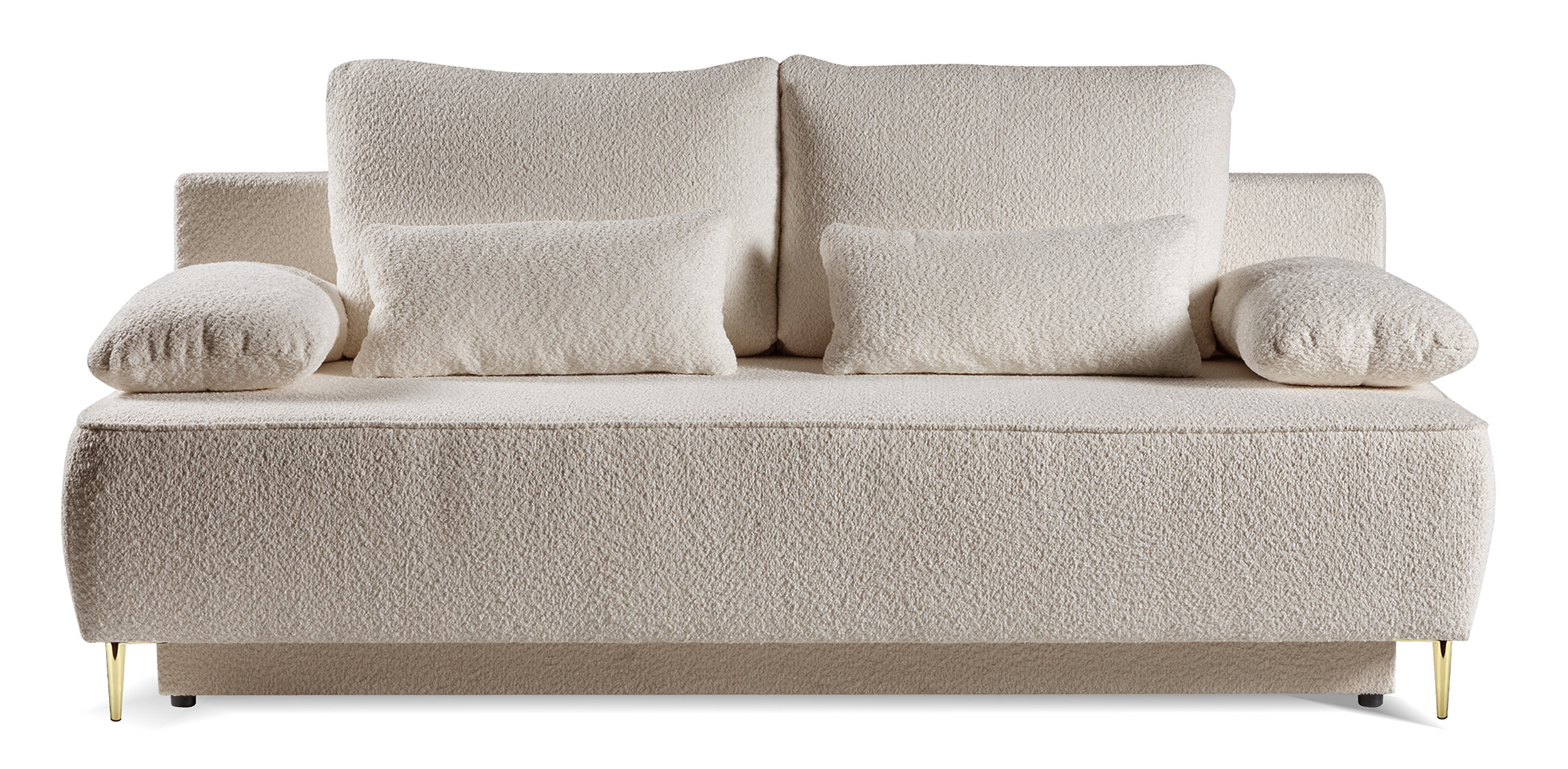 Kanapa rozkładana trzyosobowa Firuze z pojemnikiem beżowa boucle złote nóżki - zdjęcie 1