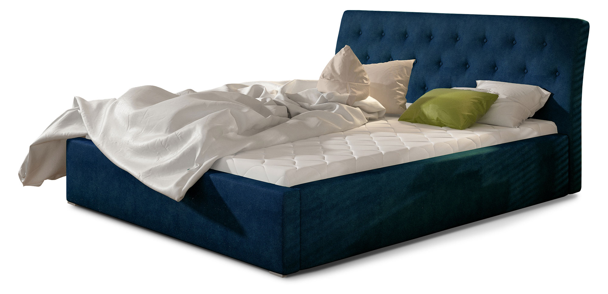 Łóżko tapicerowane Banjani 160x200 cm z pojemnikiem granatowe - zdjęcie 1