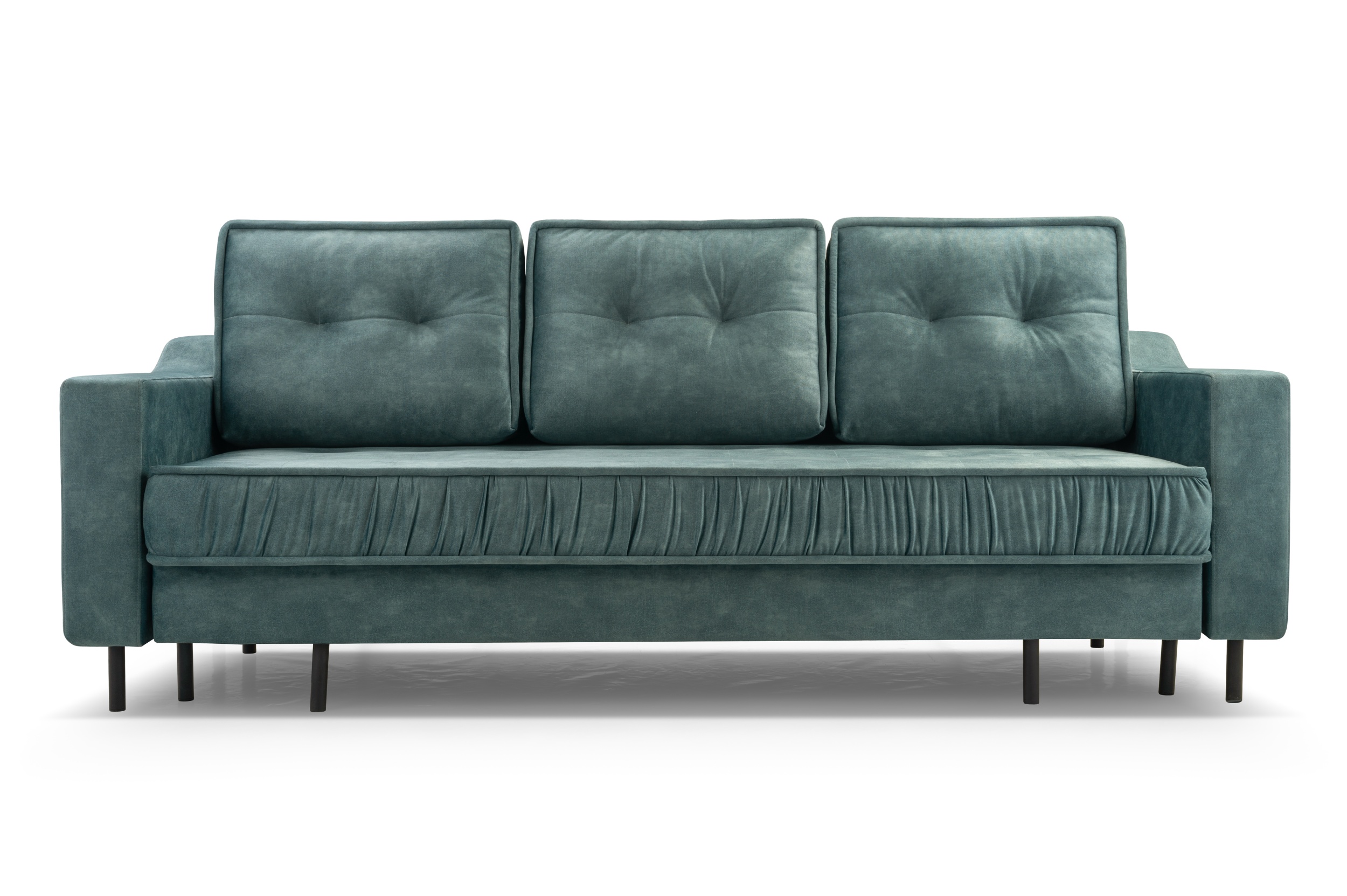 Kanapa rozkładana trzyosobowa Kojola z pojemnikiem niebieska welur hydrofobowy - zdjęcie 1