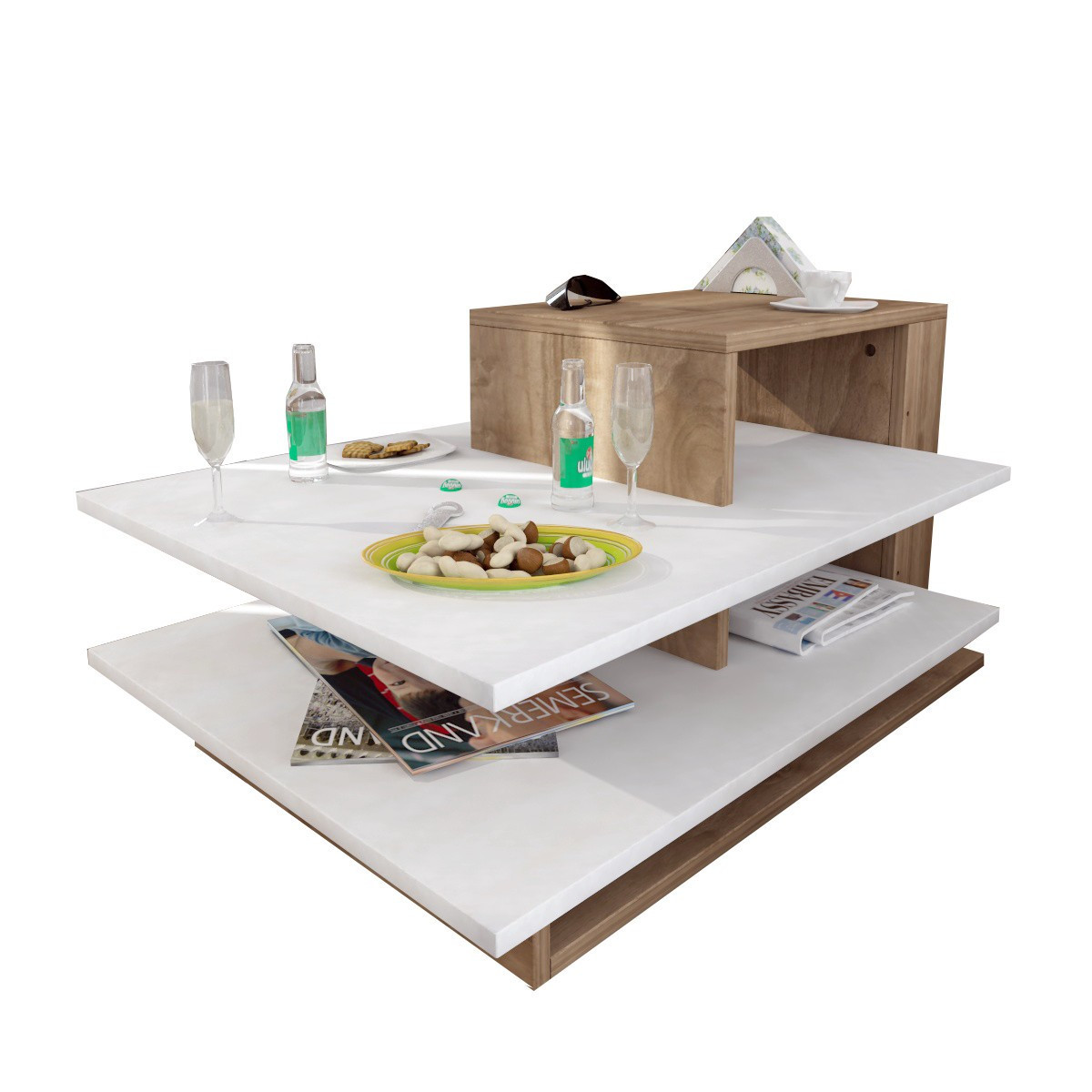 Ława nowoczesna Netrode 85x60 biały-orzech - zdjęcie 1