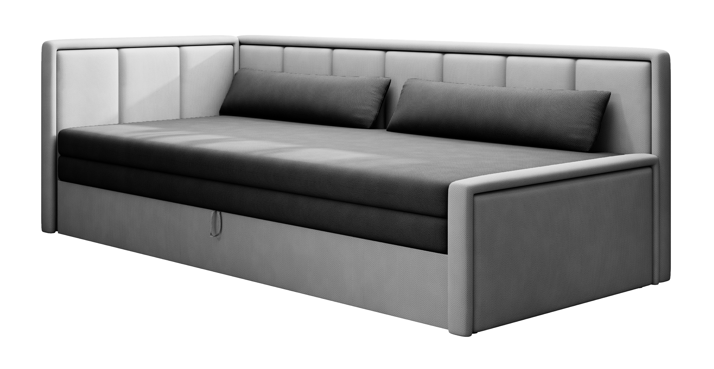 Łóżko młodzieżowe Caprili z pojemnikiem szare/jasnoszare plecionka lewostronne - zdjęcie 1