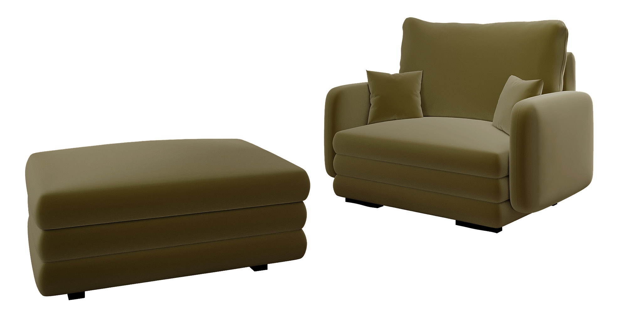 Fotel kubełkowy z podnóżkiem Lincino oliwkowy welur - zdjęcie 1