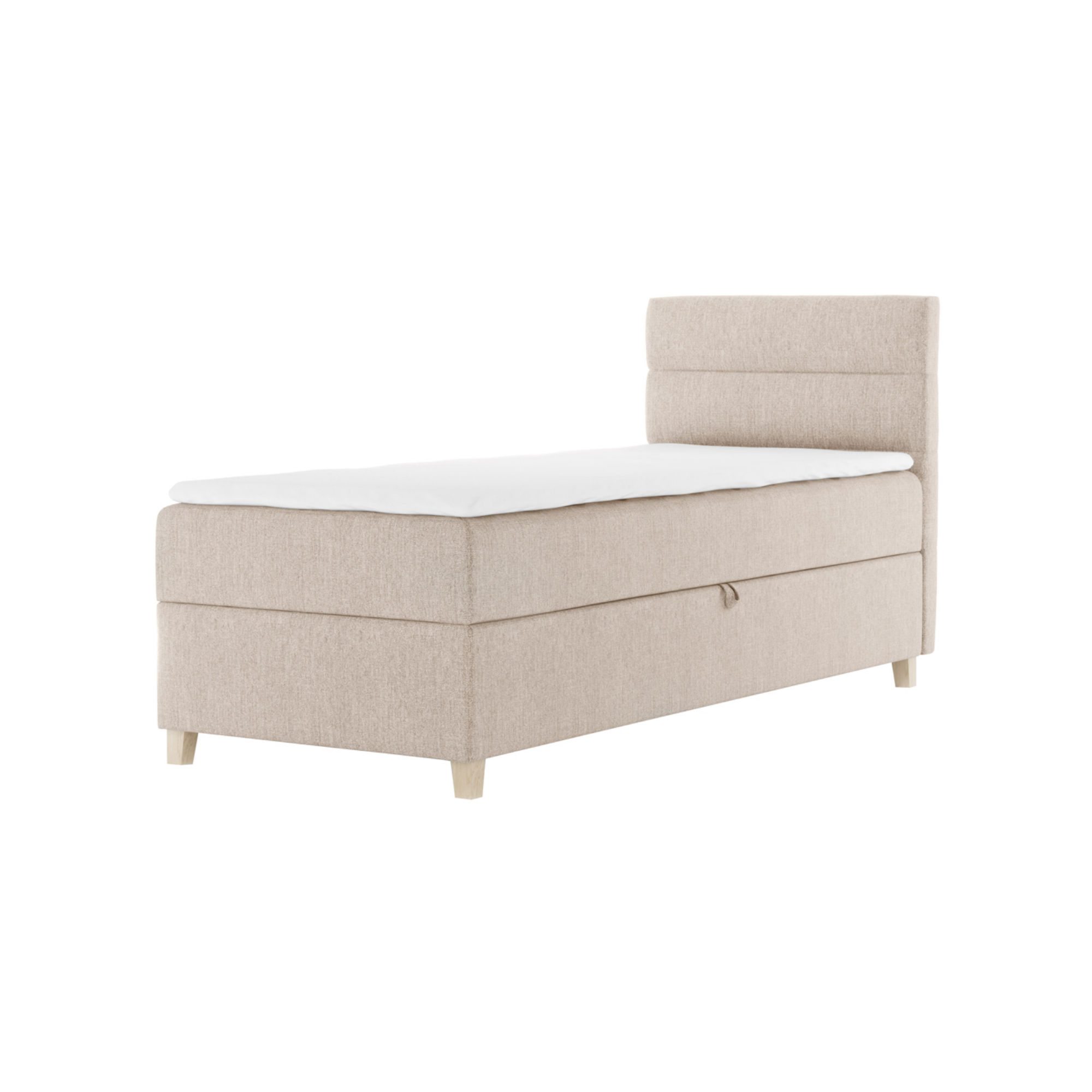 Łóżko kontynentalne 100x200 cm Charolle z pojemnikiem i topperem jednoosobowe beżowe