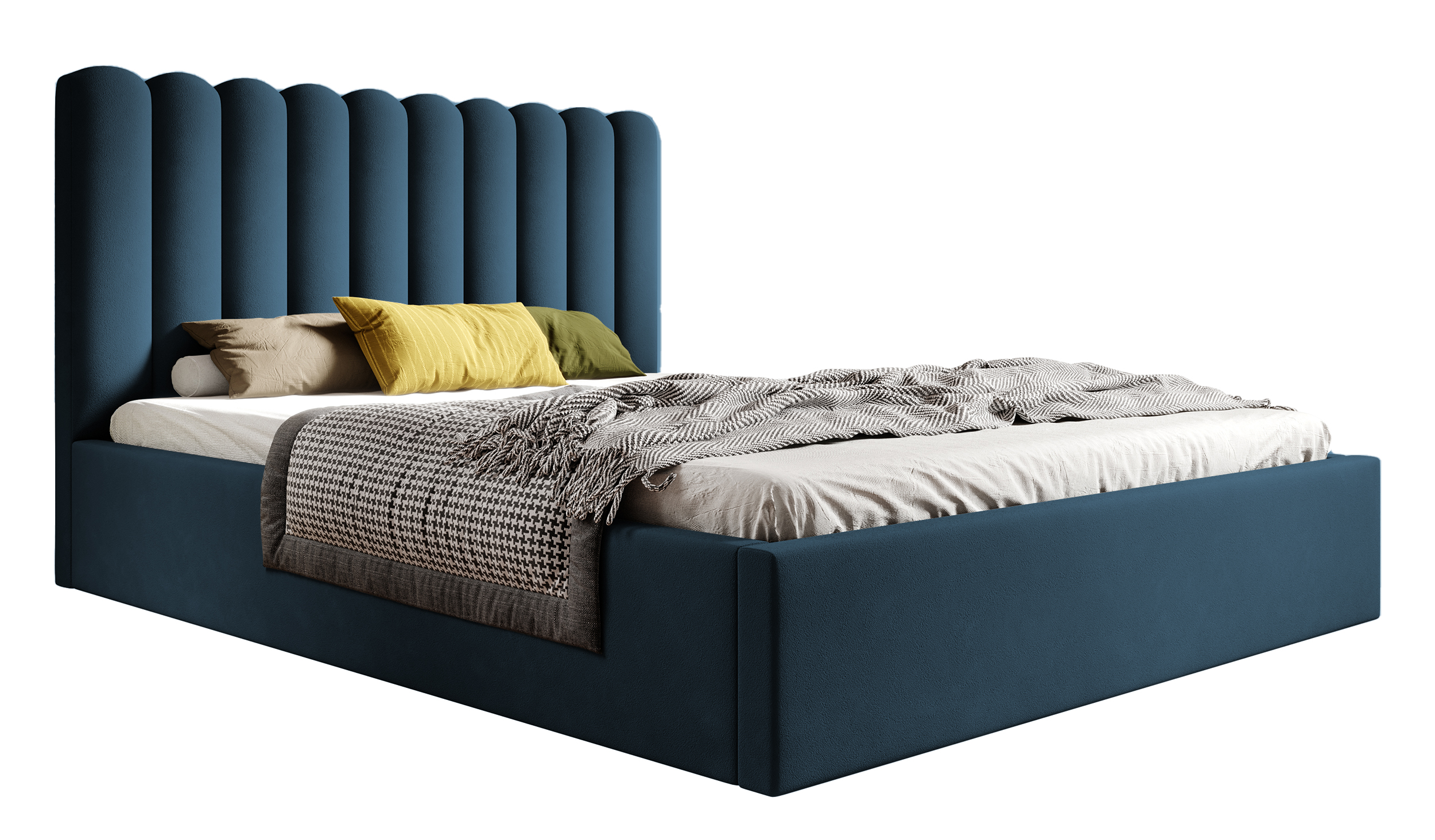 Łóżko tapicerowane Motoba 160x200 cm z pojemnikiem niebieskie welur stelaż drewniany