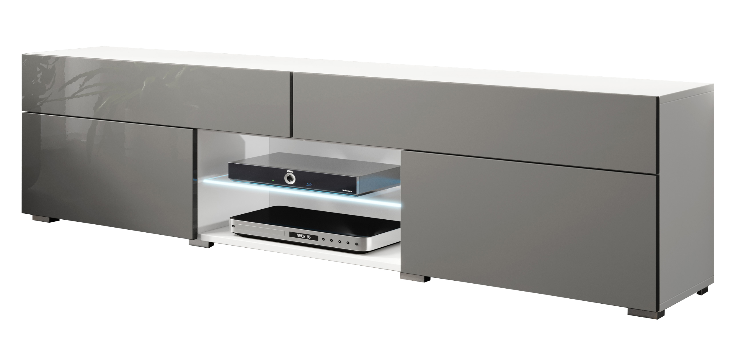 Szafka RTV Bangie 180 cm z szufladami biały mat/szary połysk