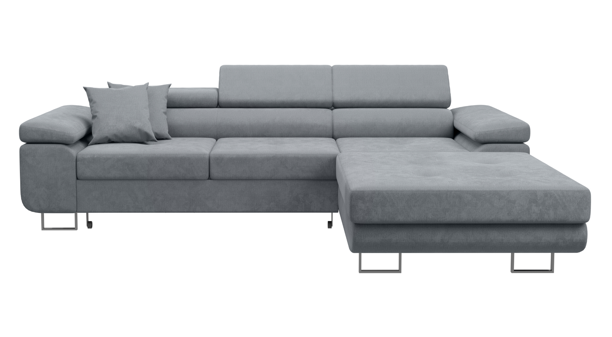 Narożnik z funkcją spania Ganta L-kształtny z pojemnikiem jasnoszary welur hydrofobowy prawostronny