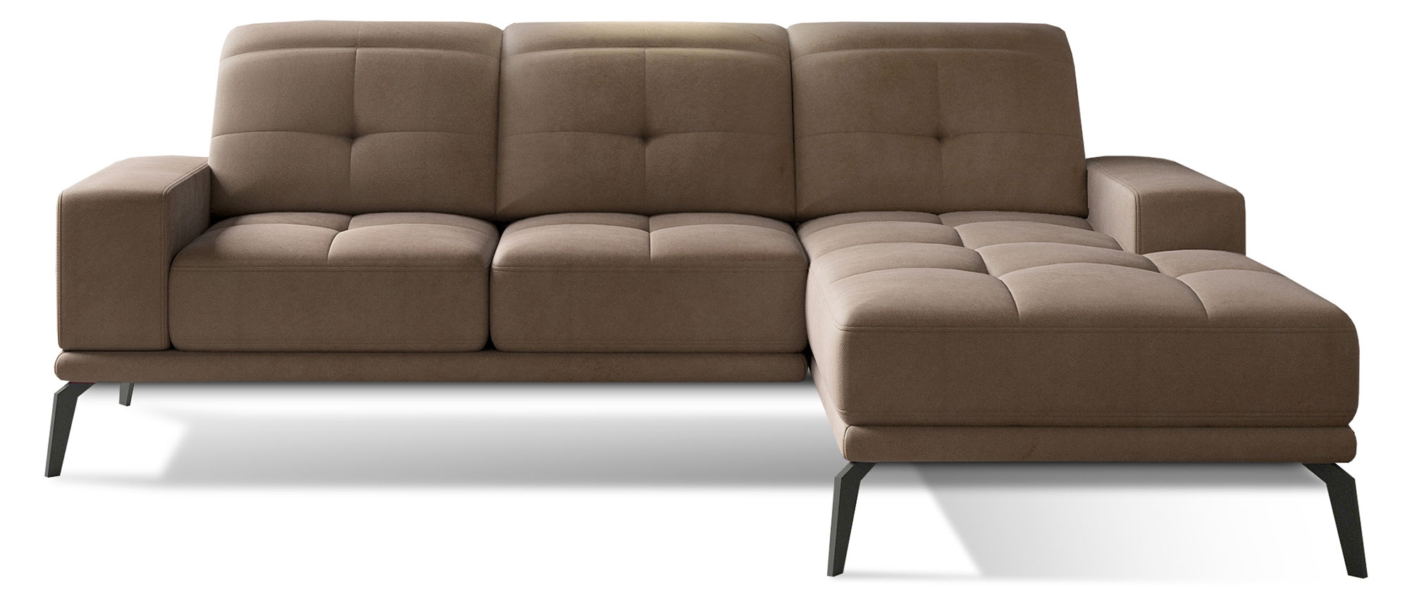 Narożnik Alisario L-kształtny brązowy welwet hydrofobowy prawostronny - zdjęcie 1