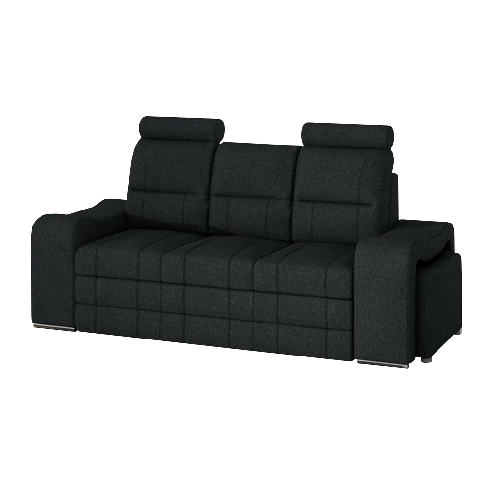 Kanapa rozkładana trzyosobowa Chili czarna z zagłówkami - zdjęcie 1
