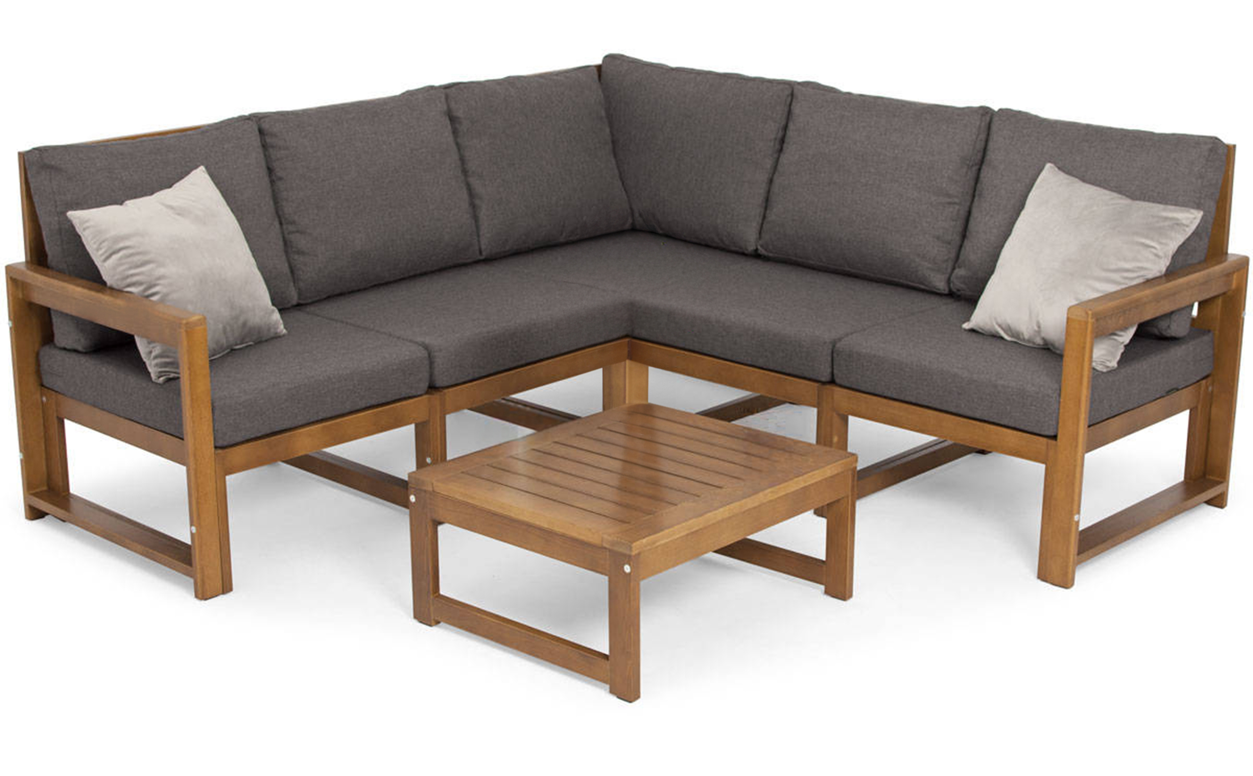 Zestaw mebli ogrodowych Ritalous pięcioosobowy z narożnikiem i stolikiem kawowym drewniany brązowy/grafitowy - zdjęcie 1