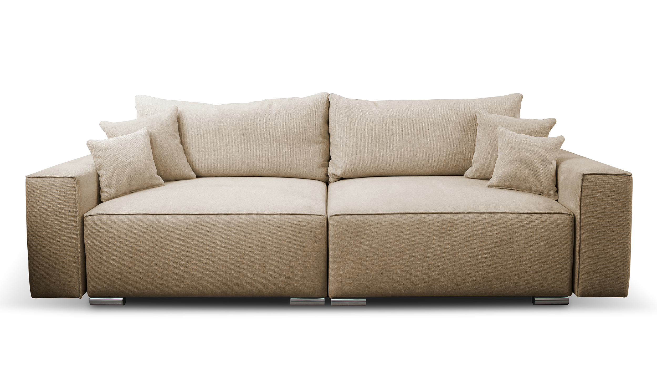 Kanapa rozkładana trzyosobowa Netlan ciemnobeżowa z pojemnikiem w tkaninie hydrofobowej plecionka nogi srebrne - zdjęcie 1