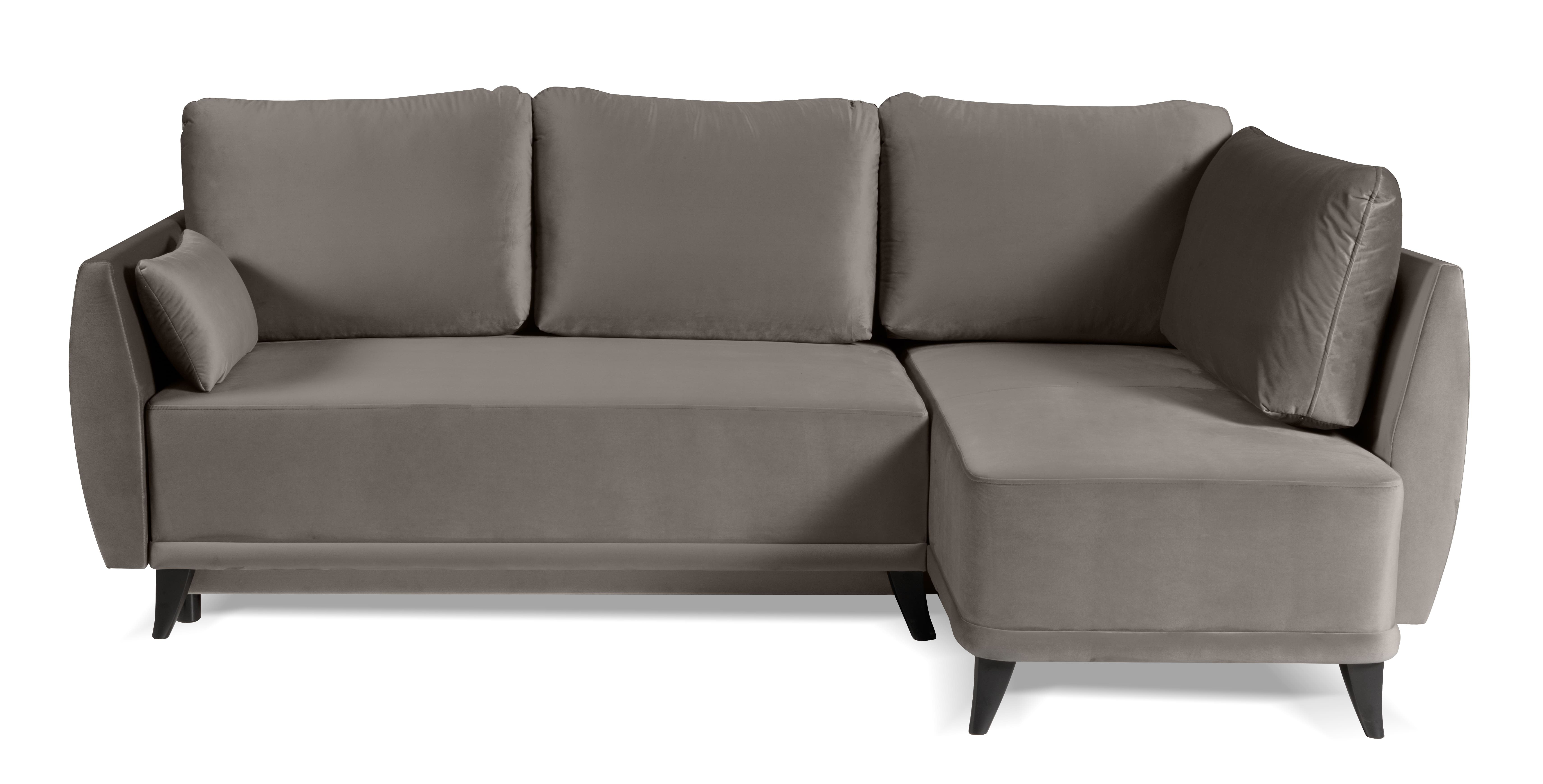 Narożnik z funkcją spania Odollo L-kształtny z pojemnikiem uniwersalny szarobeżowy welur - zdjęcie 1