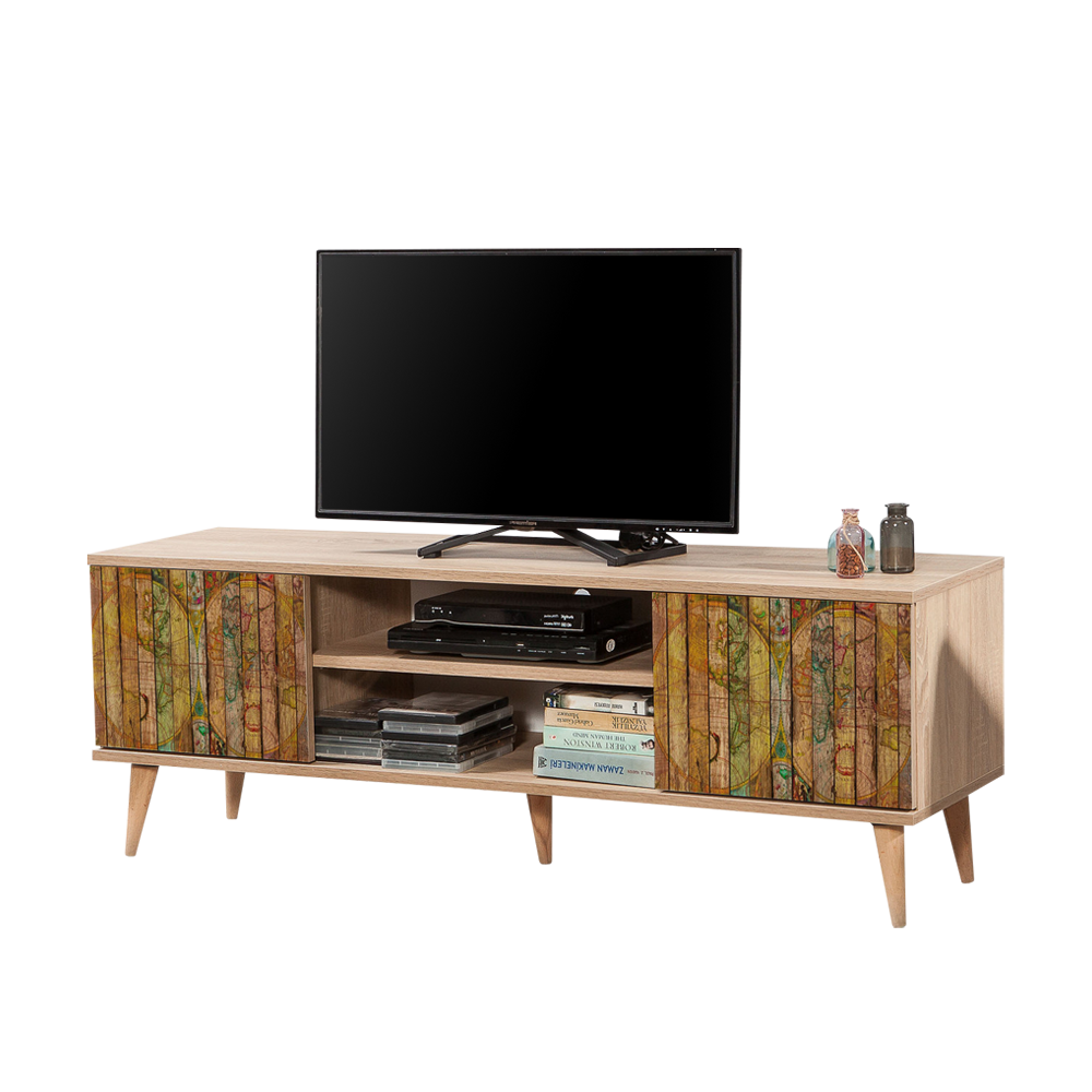 Szafka RTV Smartser 140 cm z frontami z mapą świata - zdjęcie 1