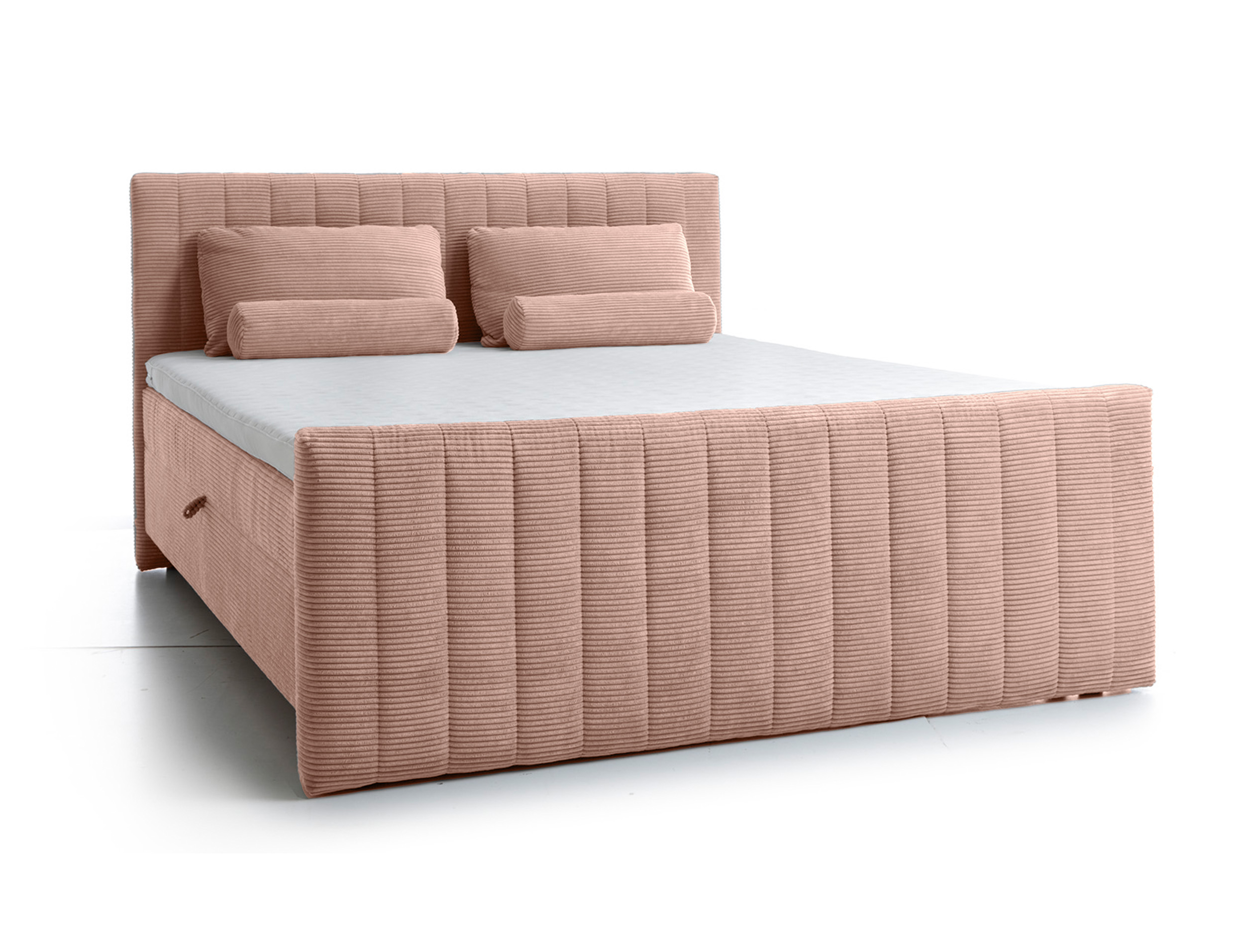 Łóżko kontynentalne Lullabino 180x200 cm z pojemnikami i topperem jasnoróżowe sztruks - zdjęcie 1