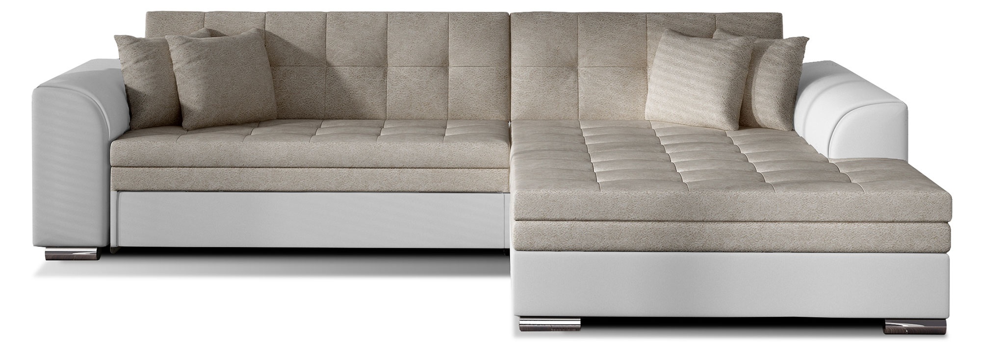 Narożnik z funkcją spania Ralkato L-kształtny beżowy / kremowy ekoskóra prawostronny - zdjęcie 1