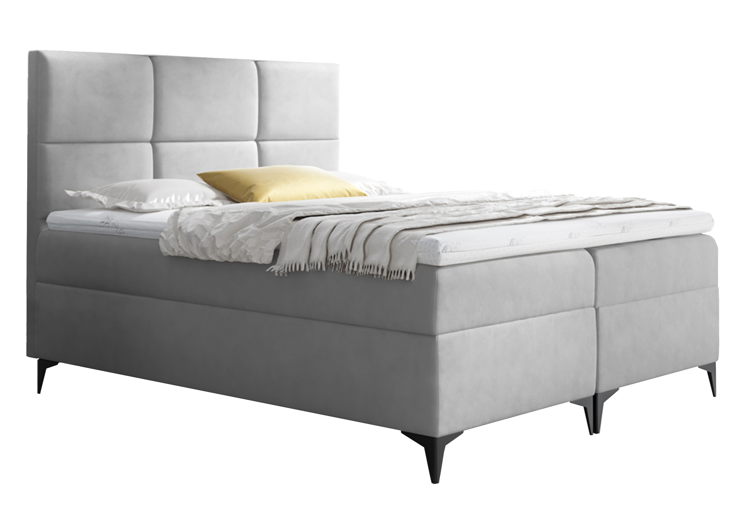 Łóżko kontynentalne Firome 120x200 z dwoma pojemnikami, materacem i topperem jasnoszare hydrofobowe - zdjęcie 1