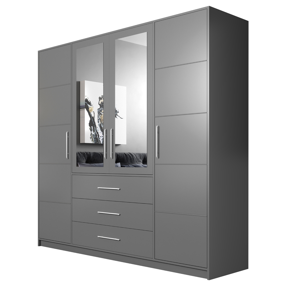 Szafa z lustrem Neptun 196x200x58 cm ze srebrnymi uchwytami Grafitowy - zdjęcie 1