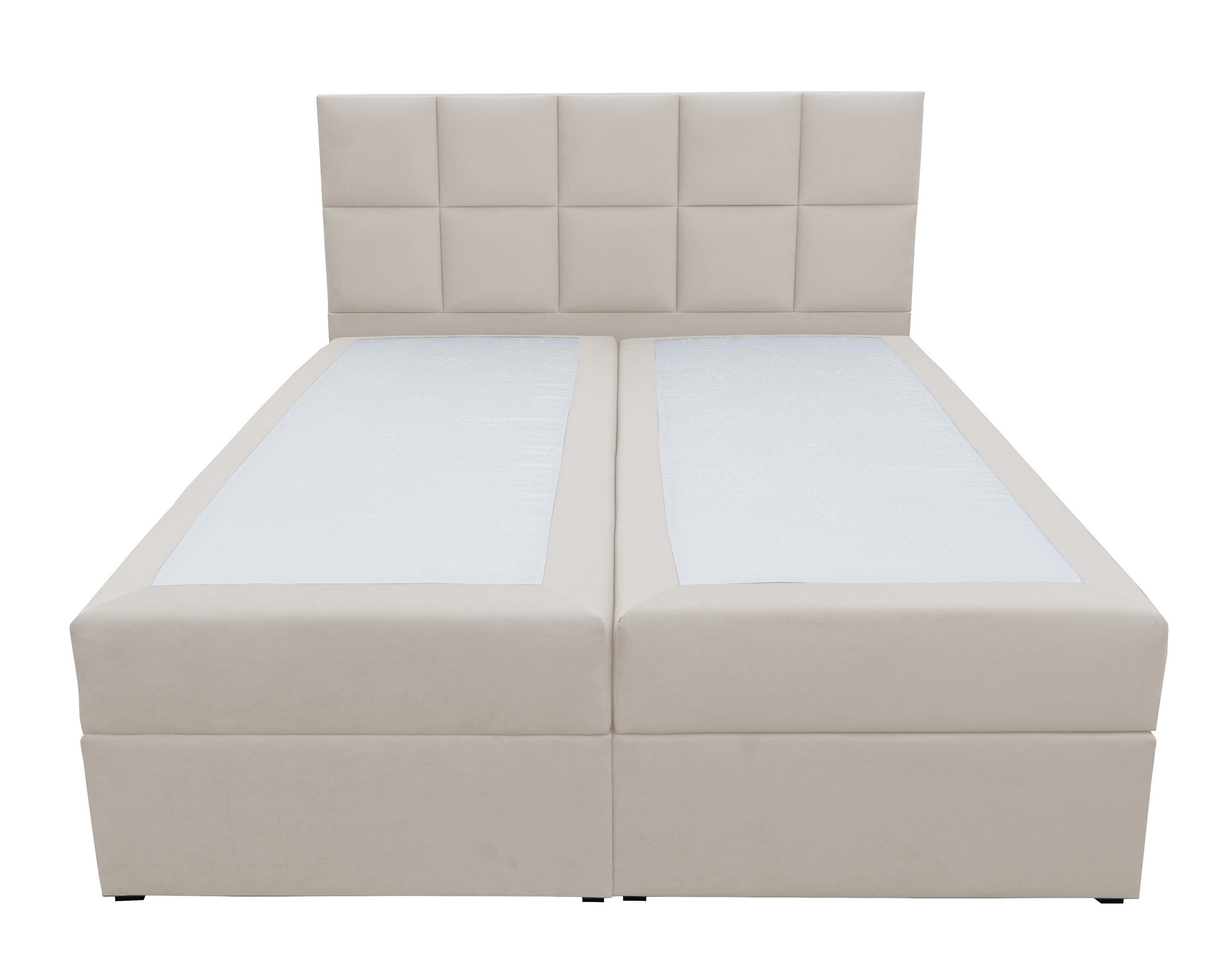 Łóżko kontynentalne  160x200 cm Capelio z pojemnikami i materacami bonellowymi kremowe welur hydrofobowy - zdjęcie 1