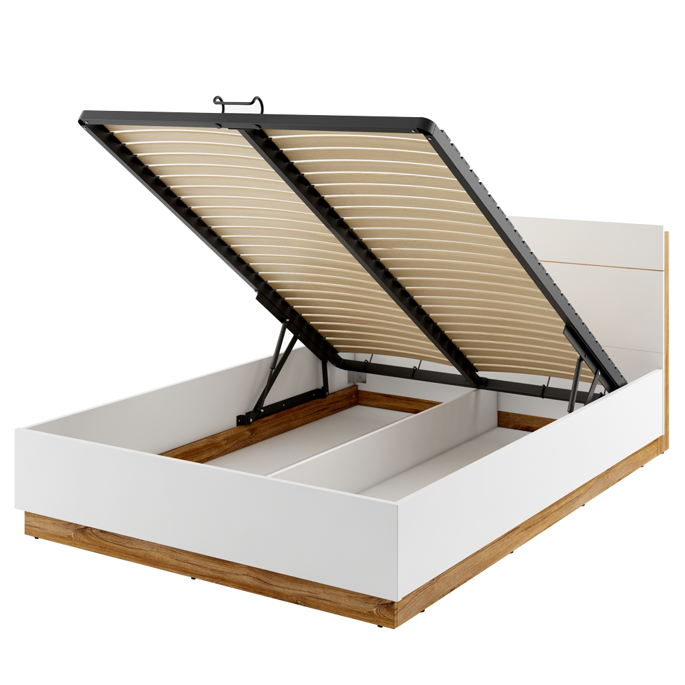 Łóżko Dentro z pojemnikiem i oświetleniem 160/200 cm Biały/Dąb stirling - zdjęcie 1