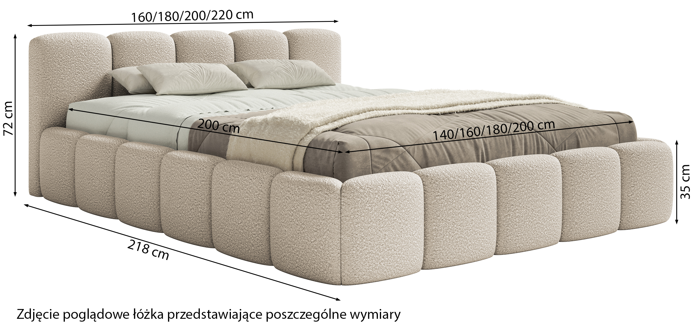 Łóżko tapicerowane 160x200 cm Cloudy Low z pojemnikiem brązowe boucle stelaż metalowy