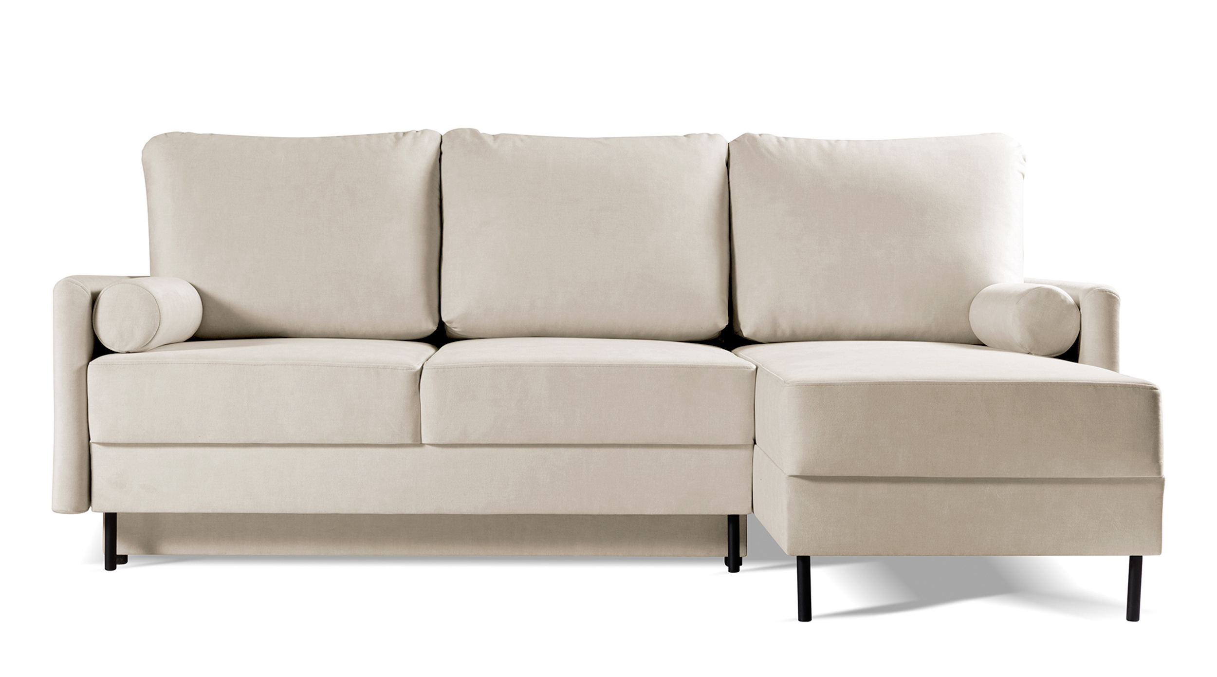 Narożnik z funkcją spania Tomonde L-kształtny z pojemnikiem uniwersalny beżowy welur łatwoczyszczący