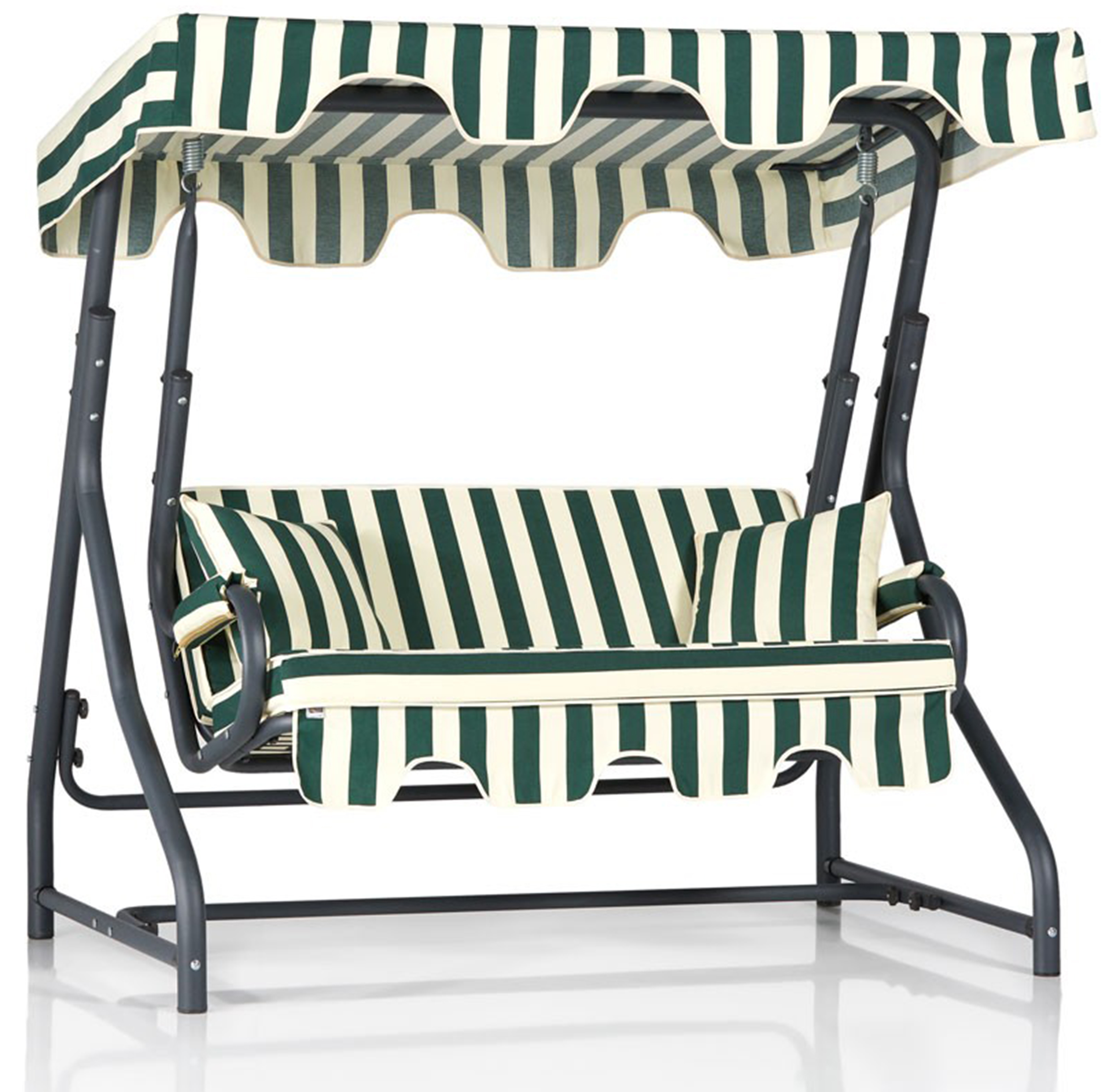 Huśtawka ogrodowa Raclle 170 cm daszek w paski kremowy / ciemnozielony - zdjęcie 1