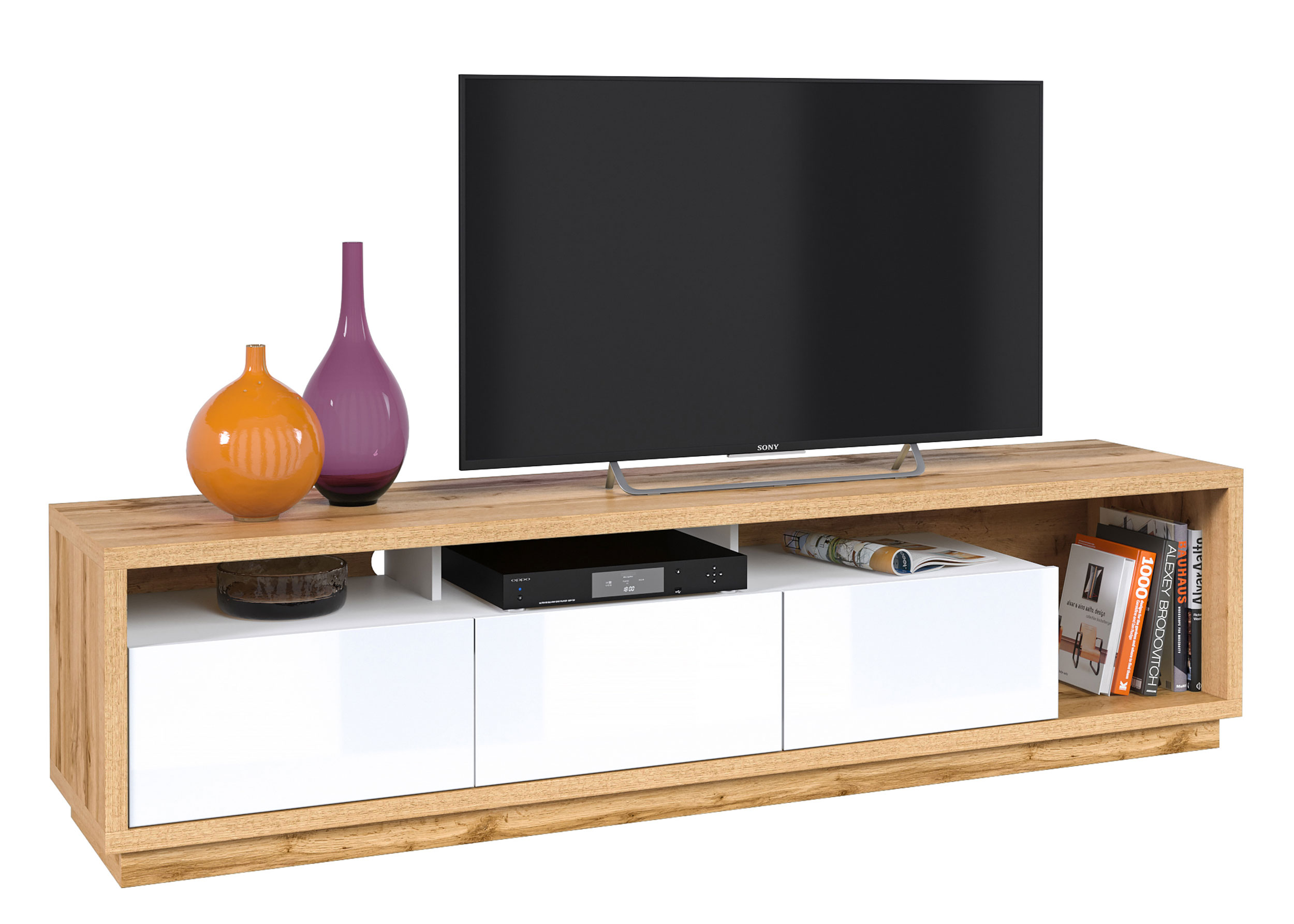 Szafka RTV Timellin 200 cm dąb wotan/biała