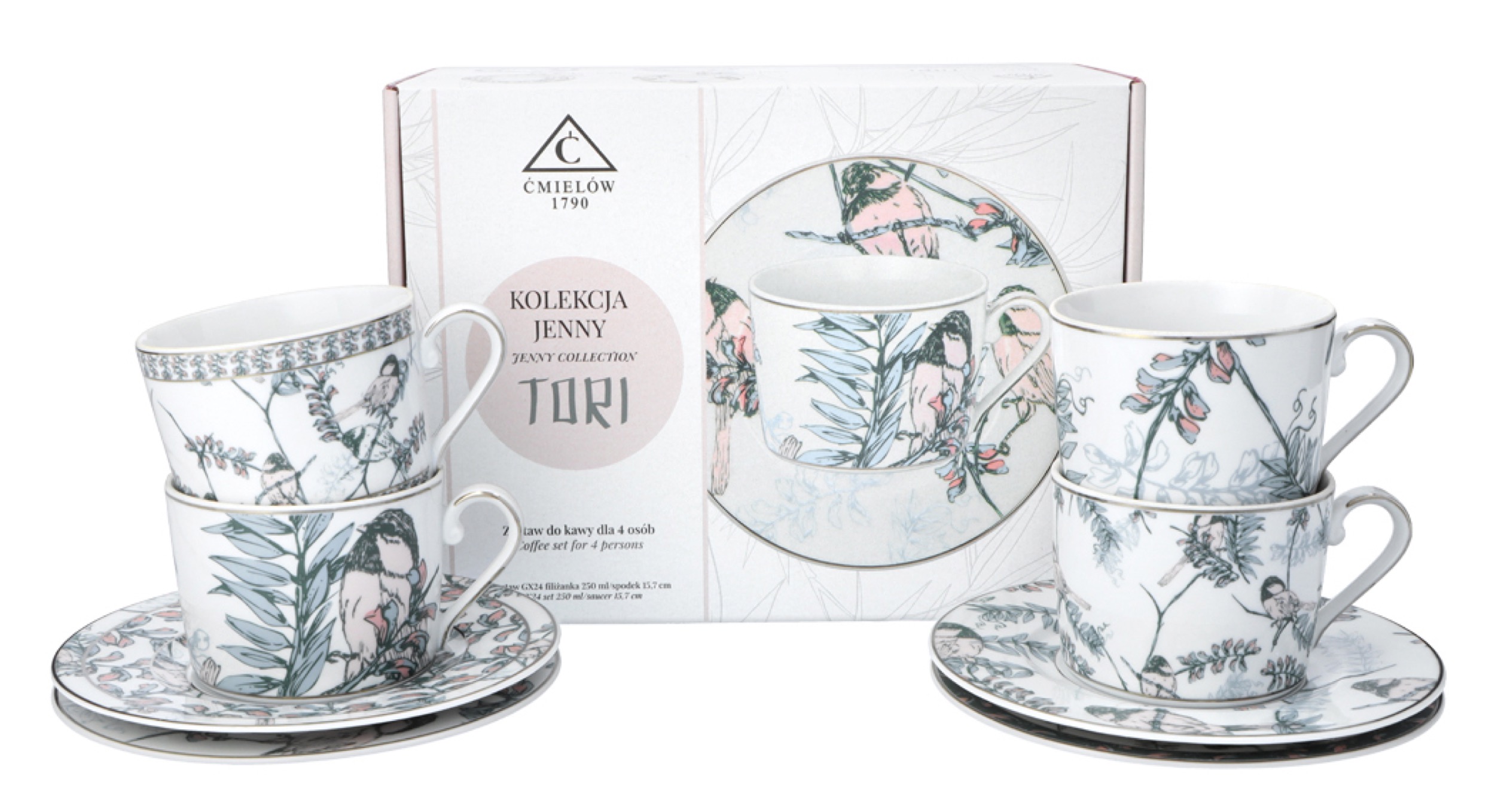 Zestaw filiżanek dla 4 os. porcelanowy Jenny 250 ml wielokolorowy - zdjęcie 1