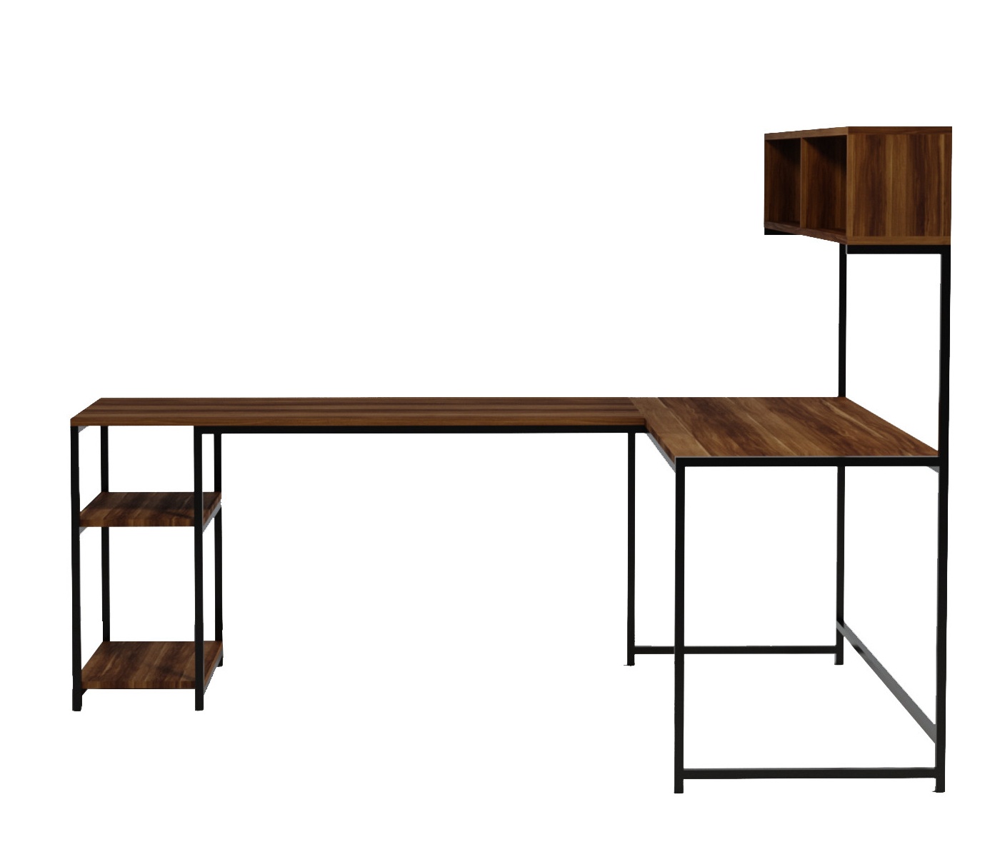 Biurko narożne Lariets 200x130 cm z półką wiszącą orzech - zdjęcie 1