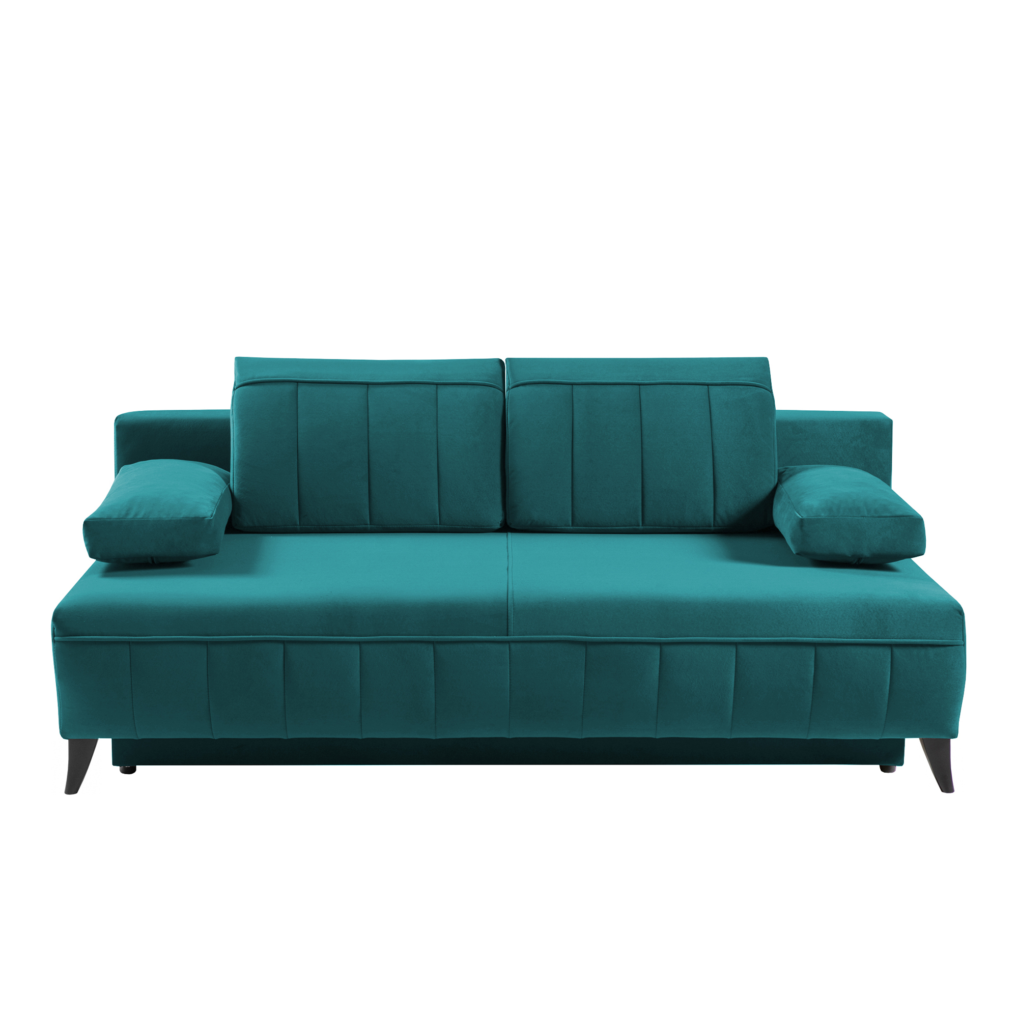 Kanapa rozkładana dwuosobowa Bisenti 200 cm z pojemnikiem turkusowa welur hydrofobowy - zdjęcie 1