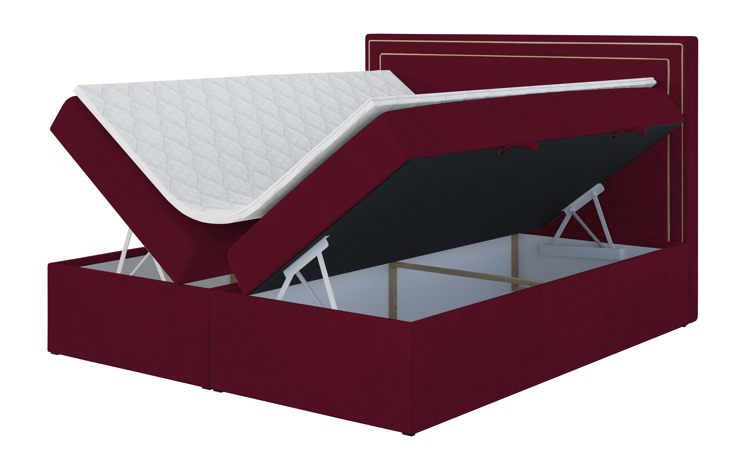 Łóżko kontynentalne 140x200 cm Kartus z pojemnikami i topperem bordowe welur - zdjęcie 1