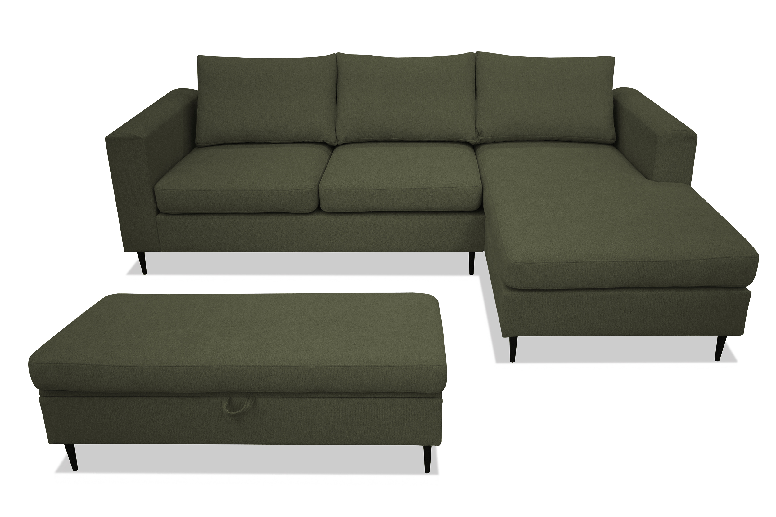 Narożnik z funkcją spania Barbiano z pufą oliwkowy plecionka hydrofobowa prawostronny - zdjęcie 1