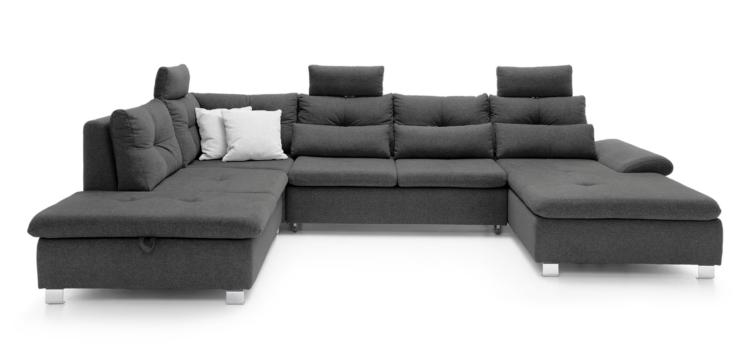 Narożnik z funkcją spania Josella U z pojemnikiem ciemnoszary w tkaninie hydrofobowej plecionka prawostronny - zdjęcie 1