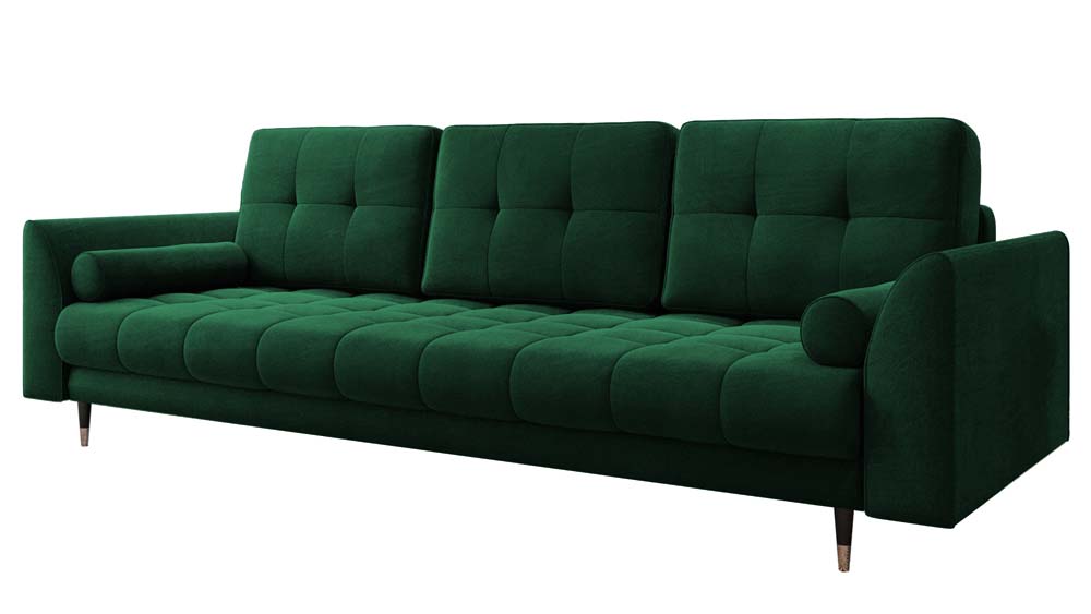 Kanapa rozkładana trzyosobowa Agriano z pojemnikiem zielona welwet hydrofobowy - zdjęcie 1