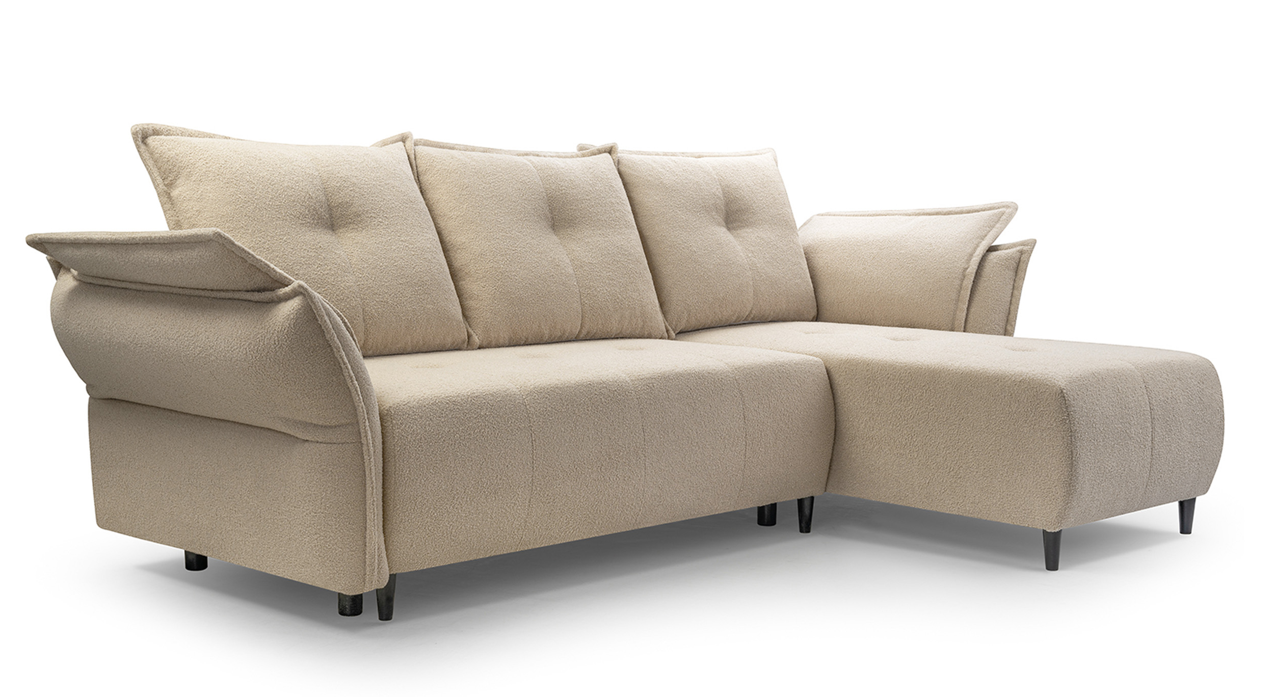 Narożnik z funkcją spania Caballo L-kształtny w tkaninie boucle jasnobeżowy prawostronny - zdjęcie 1