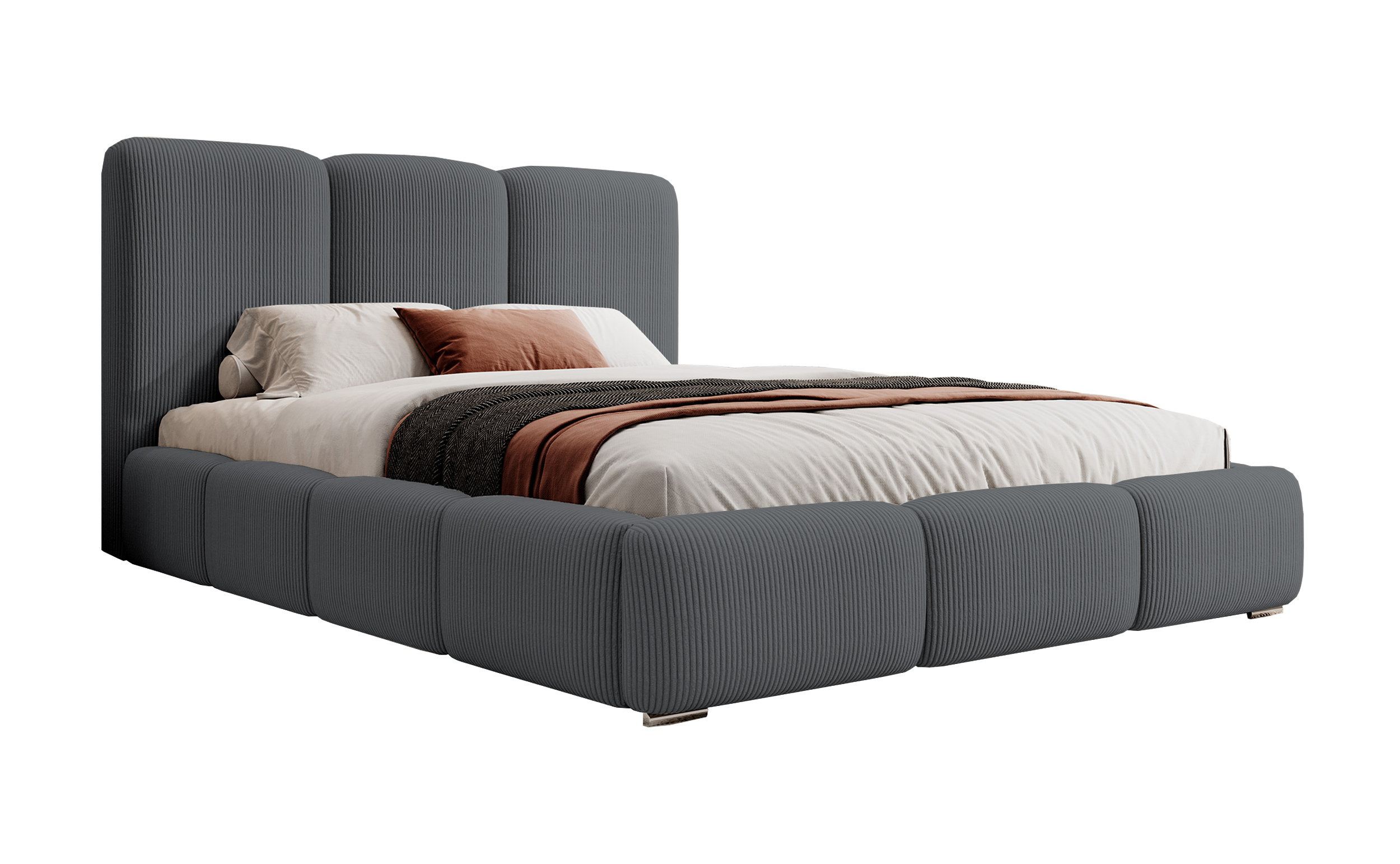 Łóżko tapicerowane 180x200 cm Bauro z pojemnikiem z metalowym stelażem ciemnoszarym sztruks - zdjęcie 1