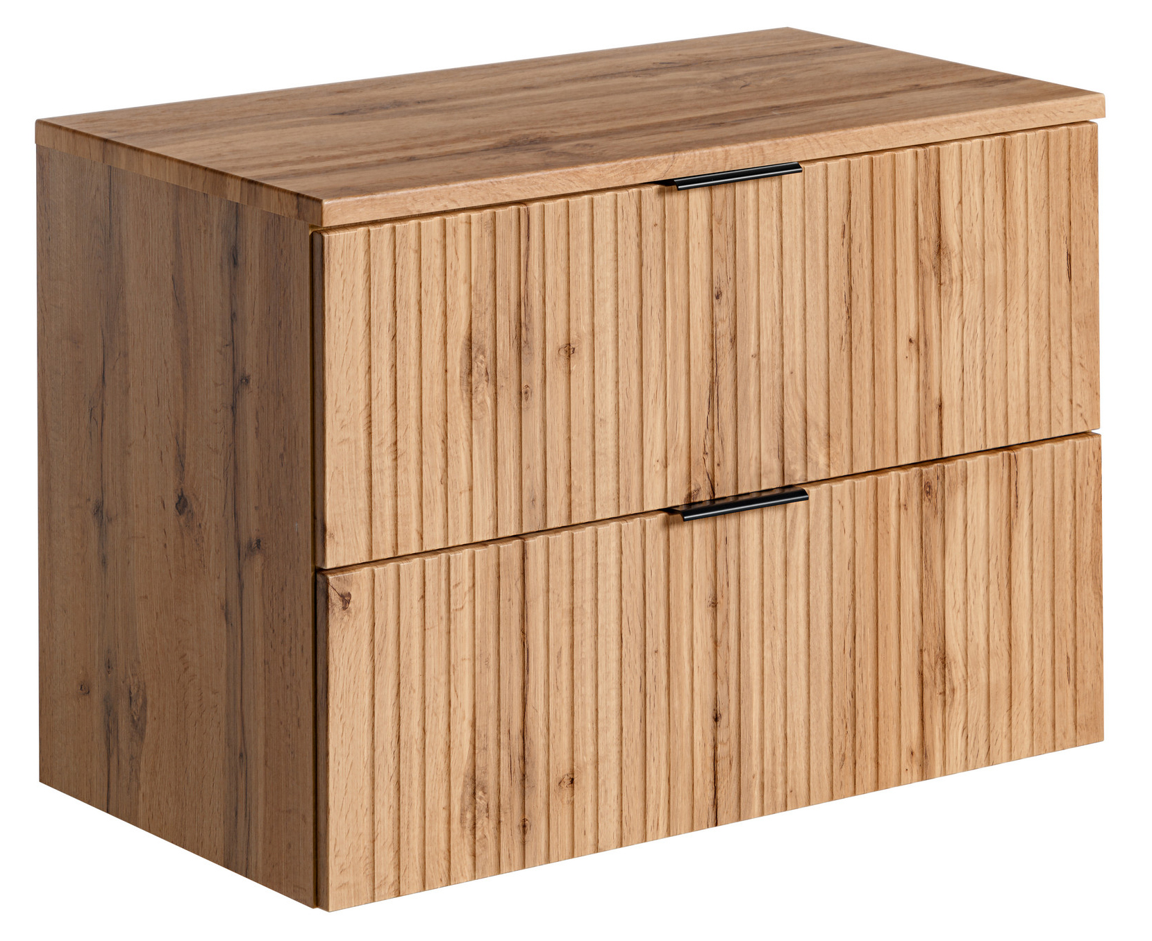 Szafka pod umywalkę Temirni 80 cm dąb wotan z czarnymi uchwytami lamele - zdjęcie 1