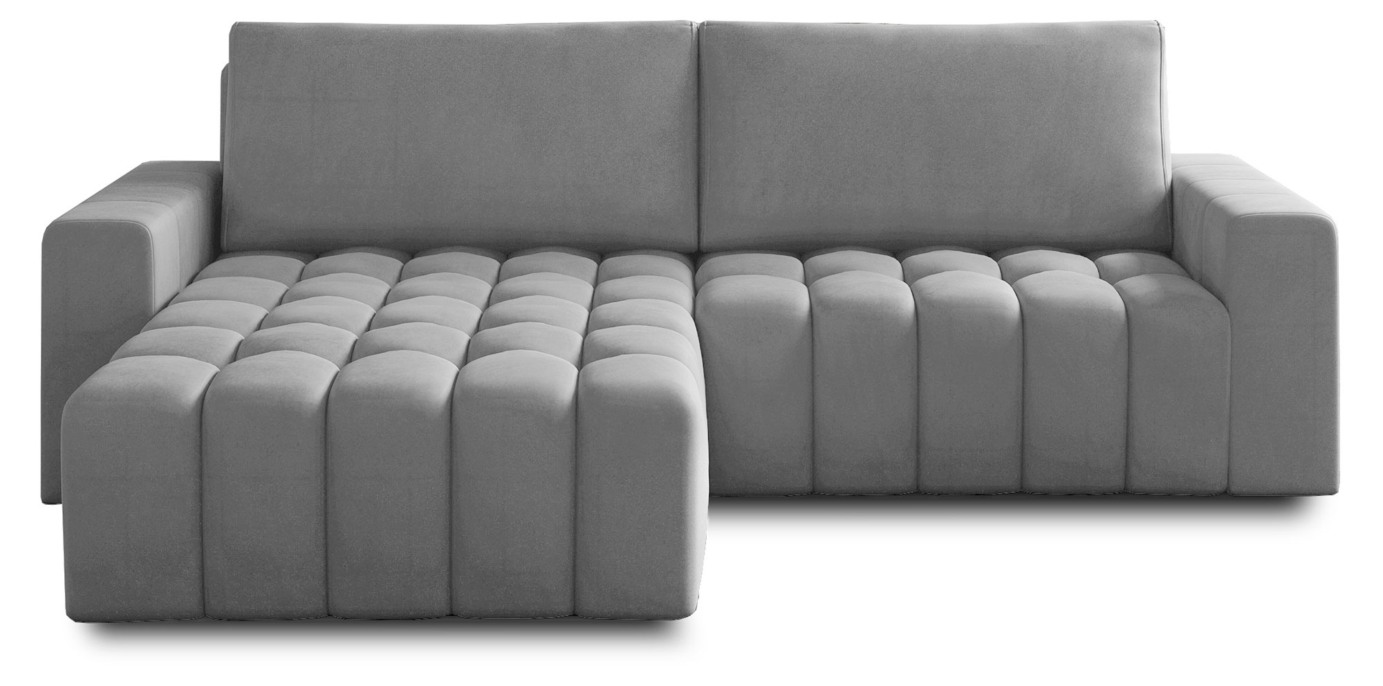 Narożnik z funkcją spania Tinctorius L-kształtny z pojemnikiem szary welwet hydrofobowy lewostronny - zdjęcie 1