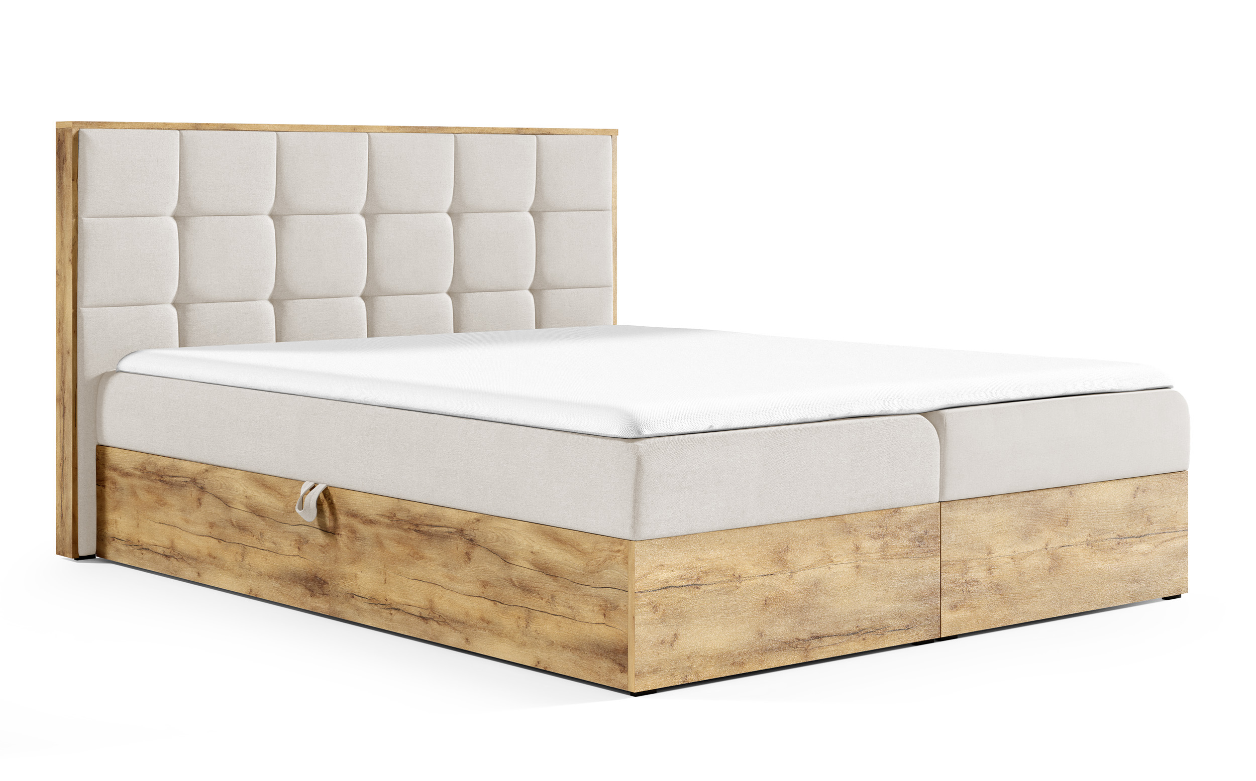 Łóżko kontynentalne Molinella 160x200 z dwoma pojemnikami i materacem kremowe - zdjęcie 1