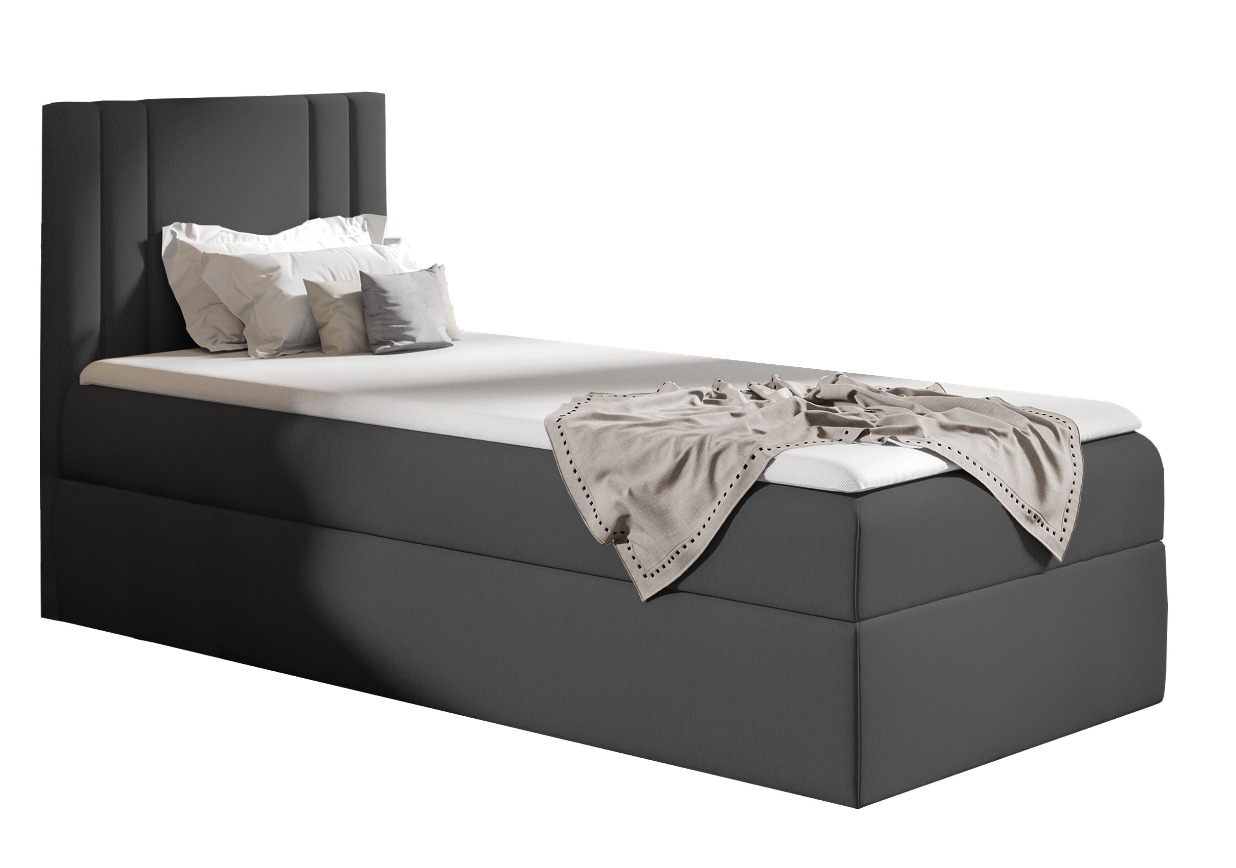 Łóżko kontynentalne jednosobowe Dulmo Mini 100x200 cm z pojemnikiem i topperem ciemnoszare hydrofobowe lewostronne - zdjęcie 1