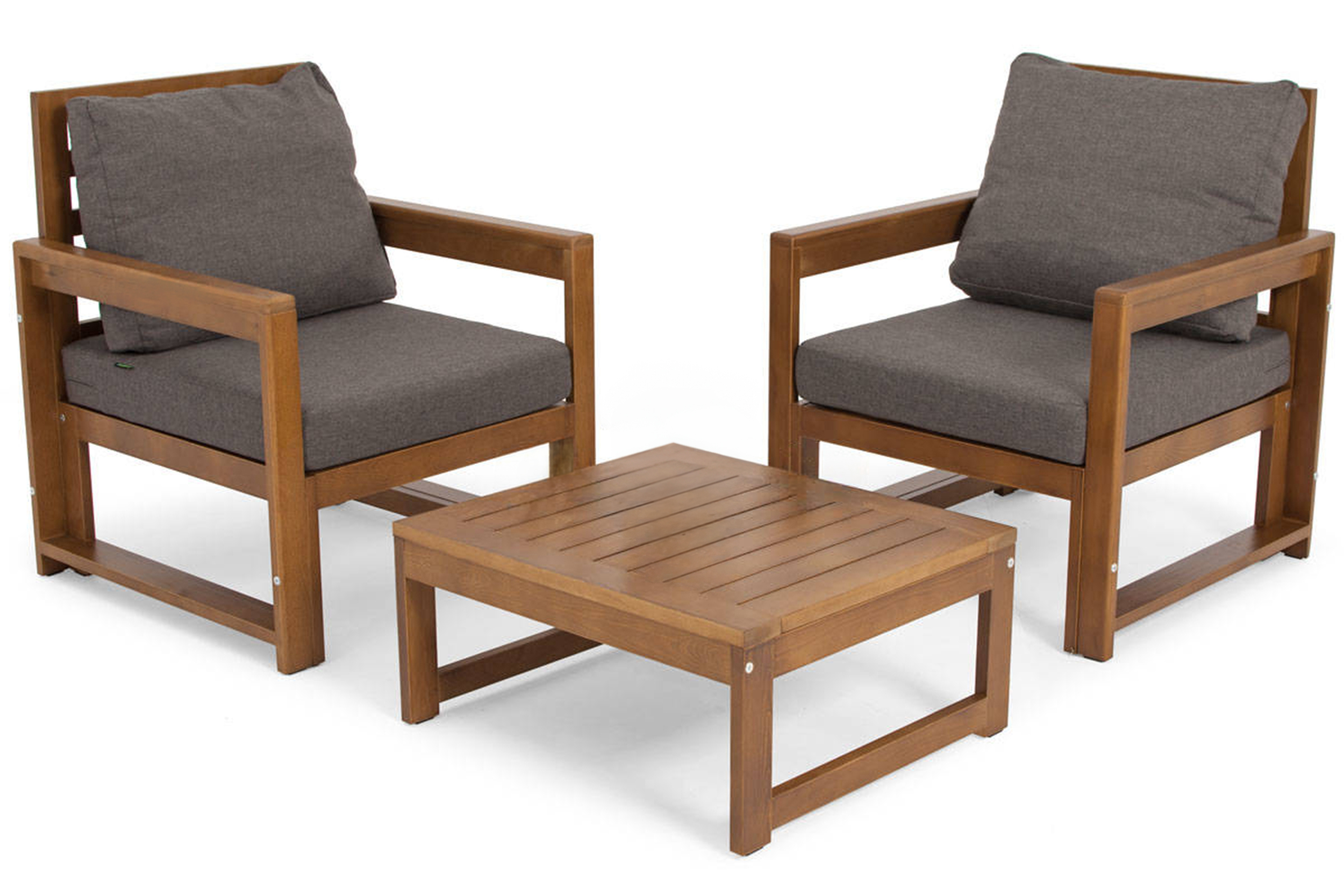 Zestaw mebli ogrodowych Ritalous z dwoma fotelami i stolikiem kawowym drewniany brązowy/grafitowy - zdjęcie 1