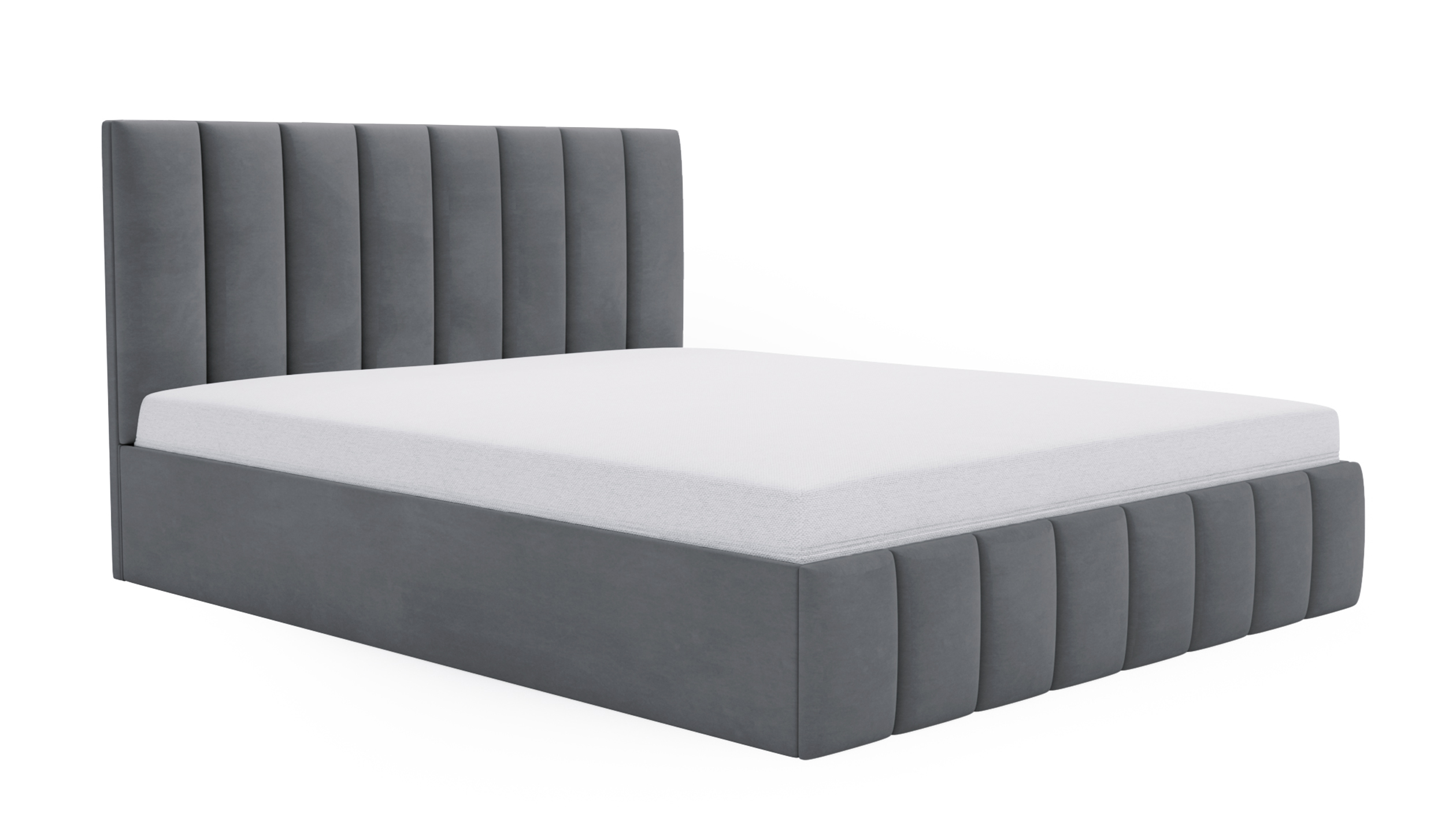 Łóżko tapicerowane 160x200 cm Buenio z pojemnikiem ciemnoszare velvet hydrofobowy - zdjęcie 1