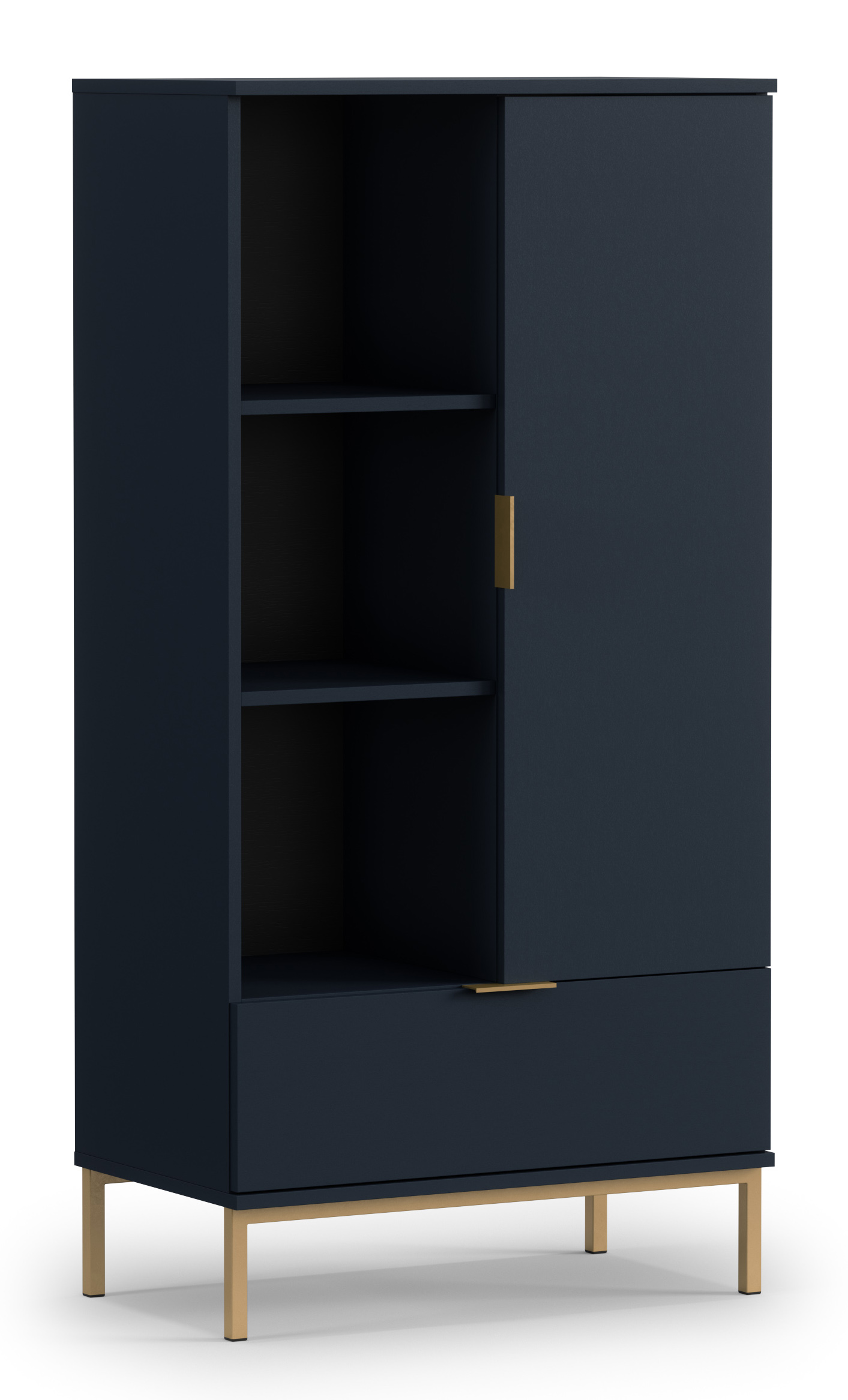 Regał jednodrzwiowy Lartti 70 cm z półkami i szufladą granatowy - zdjęcie 1