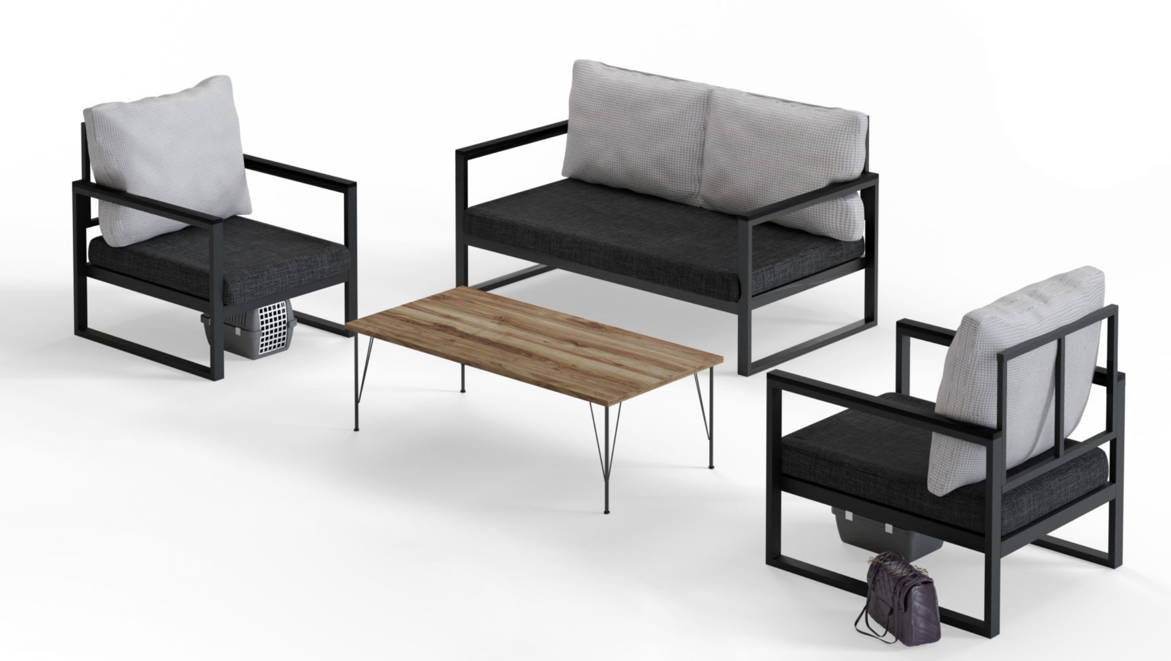 Zestaw ogrodowy Prantly czteroosobowy ze stolikiem kawowym czarny - zdjęcie 1