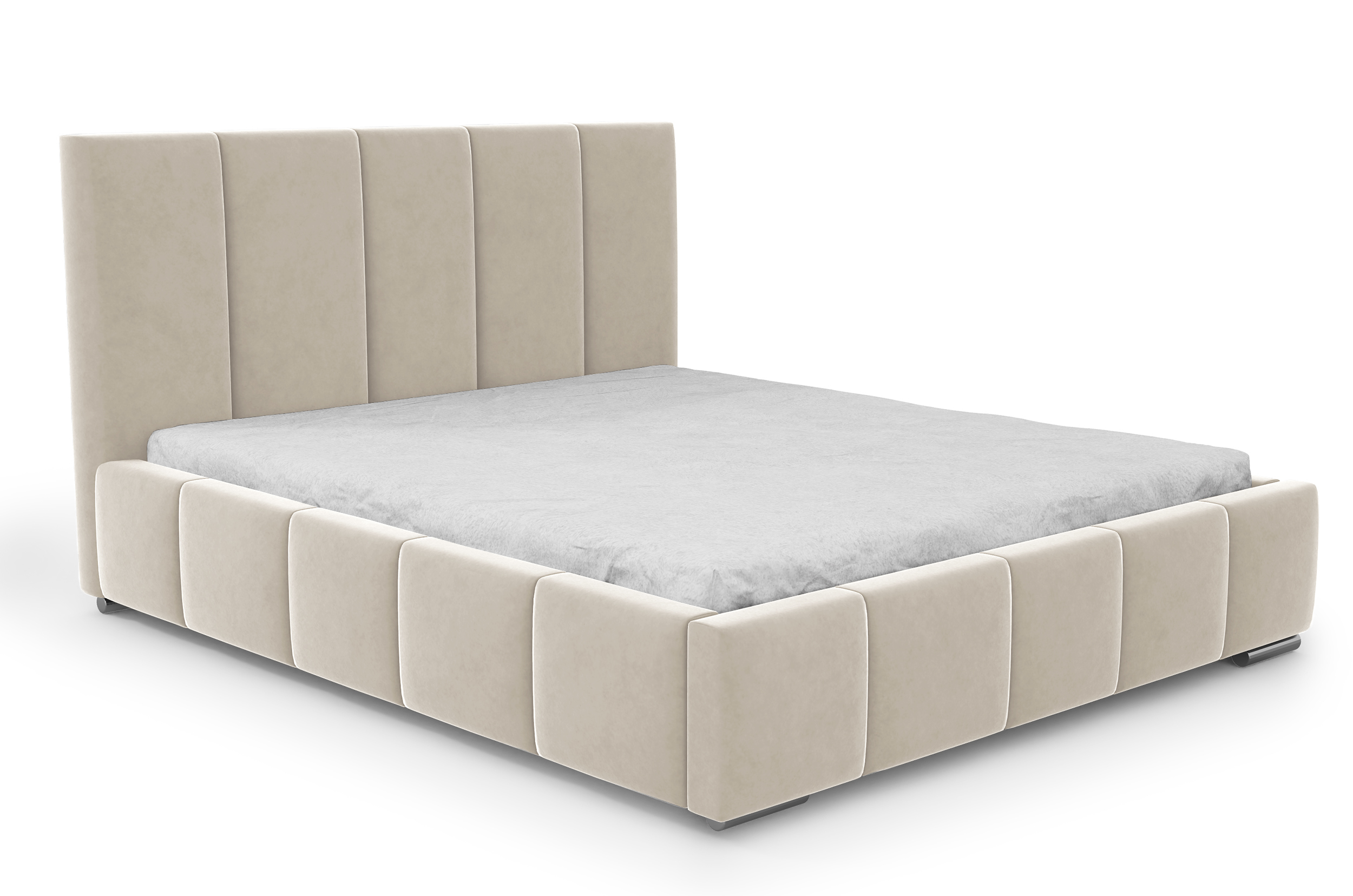 Łóżko tapicerowane 140x200 cm Bodera z pojemnikiem beżowe w tkaninie hydrofobowej - zdjęcie 1