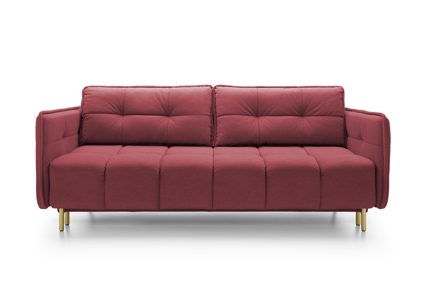 Kanapa rozkładana trzyosobowa Portosello na złotych nóżkach ze sprężyną pocketową i pojemnikiem bordowa velvet łatwoczyszczący - zdjęcie 1